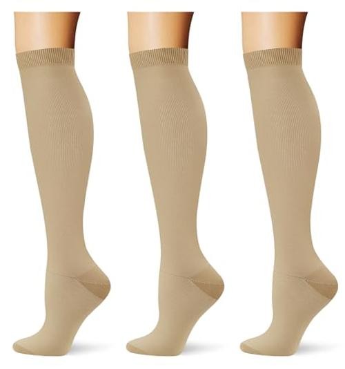 (3 pairs) Compression Socks 20-30 mmHg Long Knee High Large-X-Large 3p8 3 Khaki
