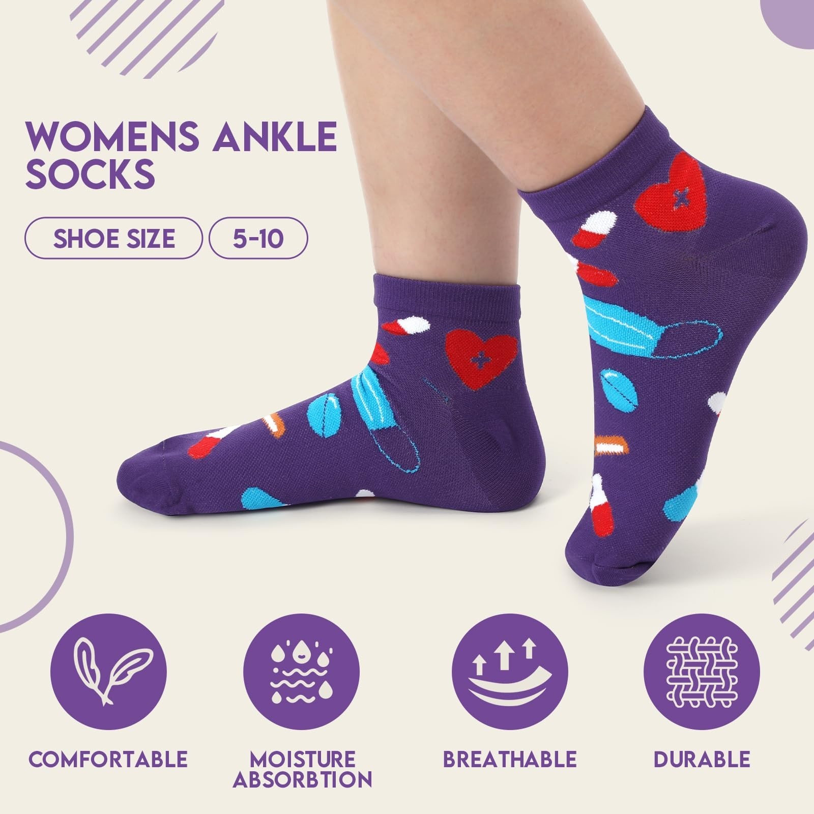 12 Pairs Compression Ankle Socks for Women – 15-20 mmHg Support, Medical Use
