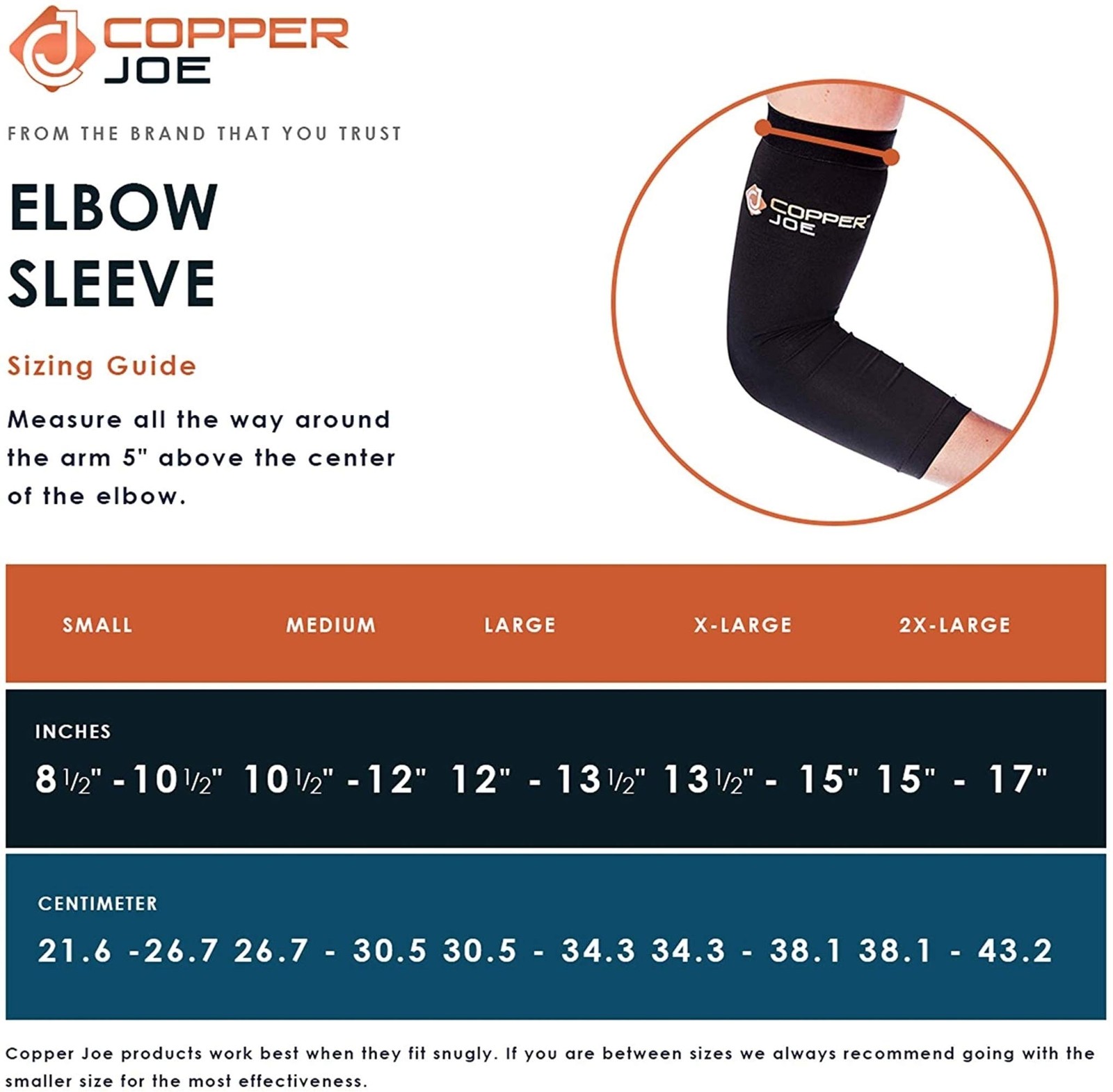 Copper Joe 2 Pack Recovery Elbow Compression Sleeve – Medium (1 Pair), Black