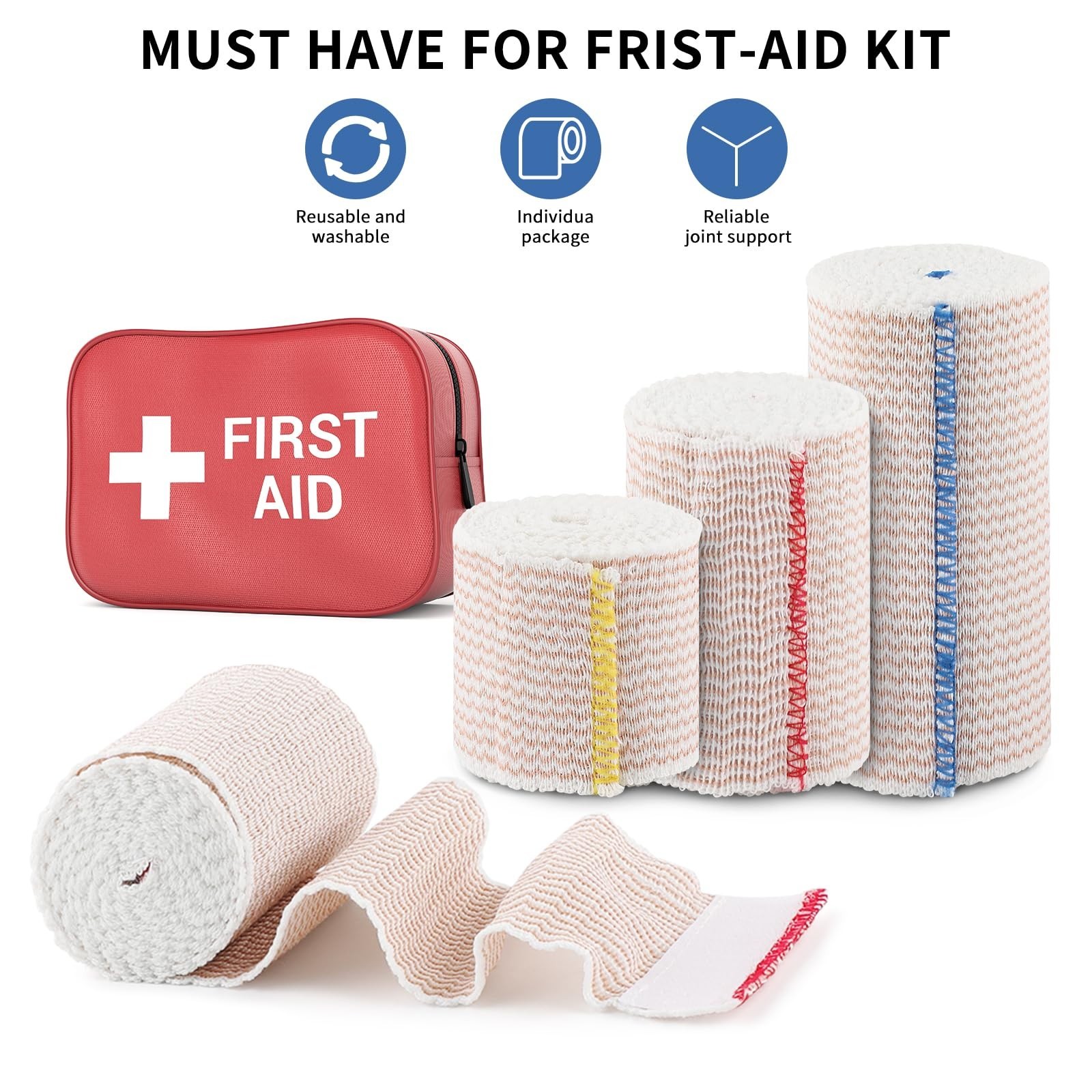 48Pcs Elastic Compression Bandage Wraps – 2″ 3″ 4″ Stretchable for Legs, Knees,