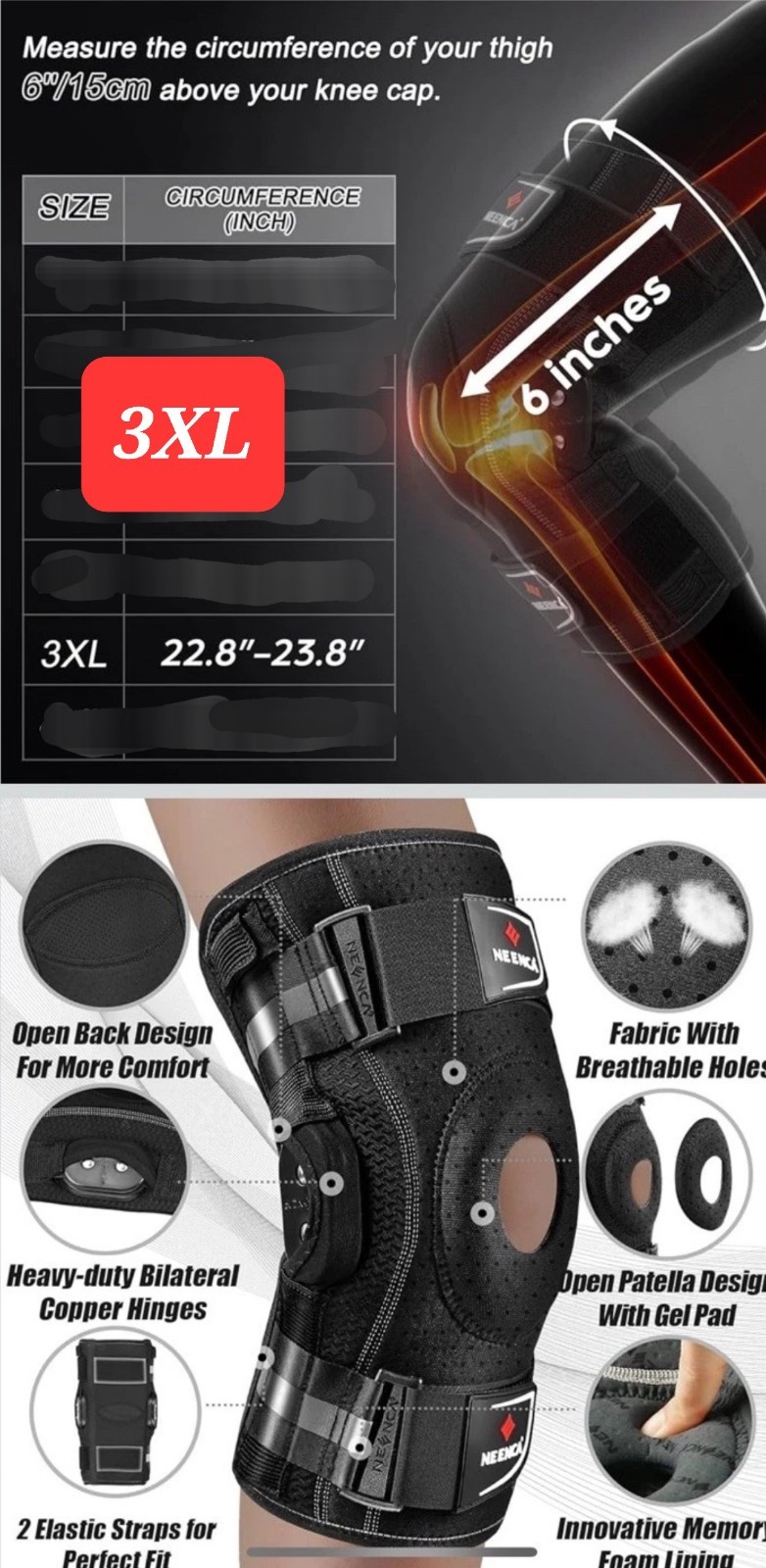(3XL – XXXL) NEENCA Knee Brace Knee Pain Hinged Knee Support Large HX035/042