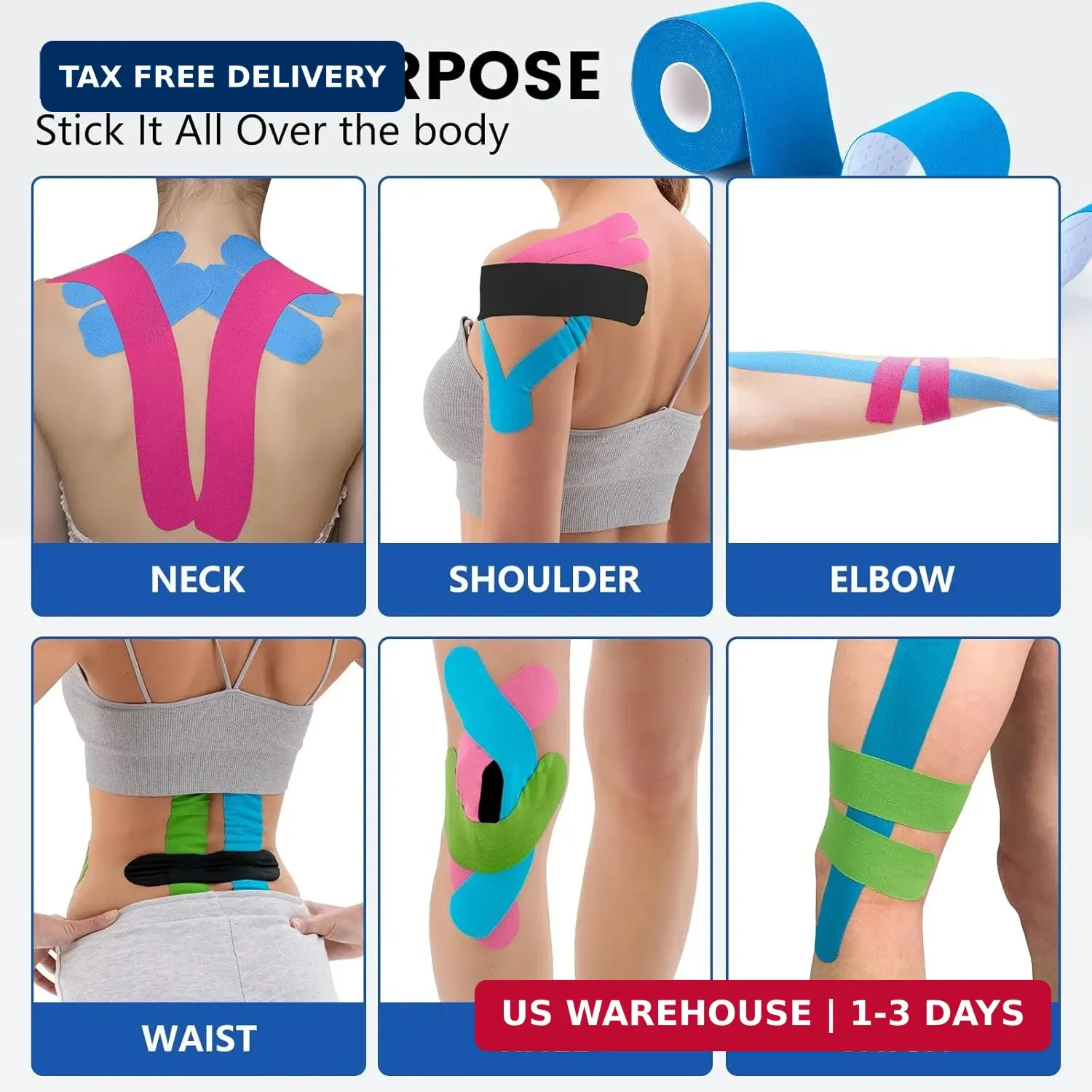 5 Rolls Kinesiology Tape, 5 Colors 2 Inch X 16.4 Feet Waterproof Athletic Tape,