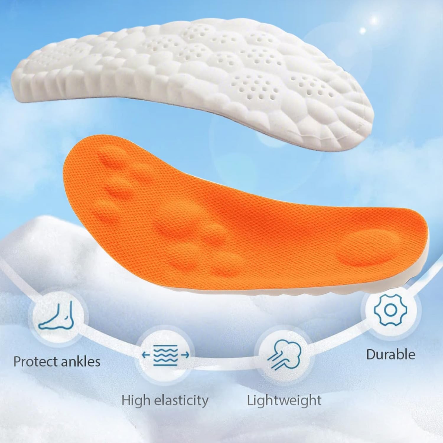 4D Cloud Insoles for Men Women, Breathable Memory Foam Cloud Massage Insoles,Arc