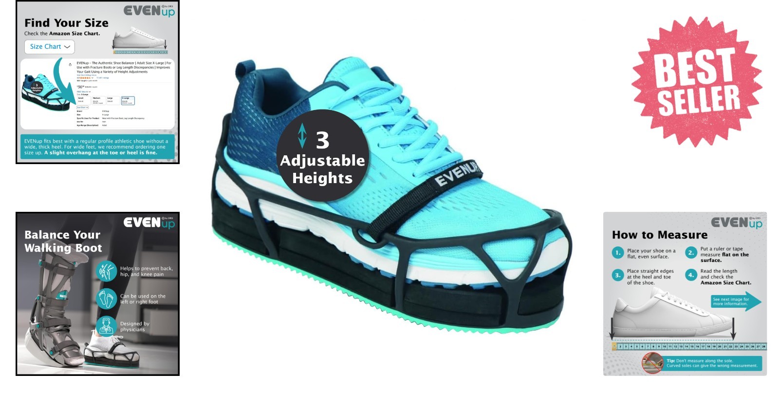 Adult Size Small Shoe Lift – 3 Adjustable Heights for Gait Improvement & Support