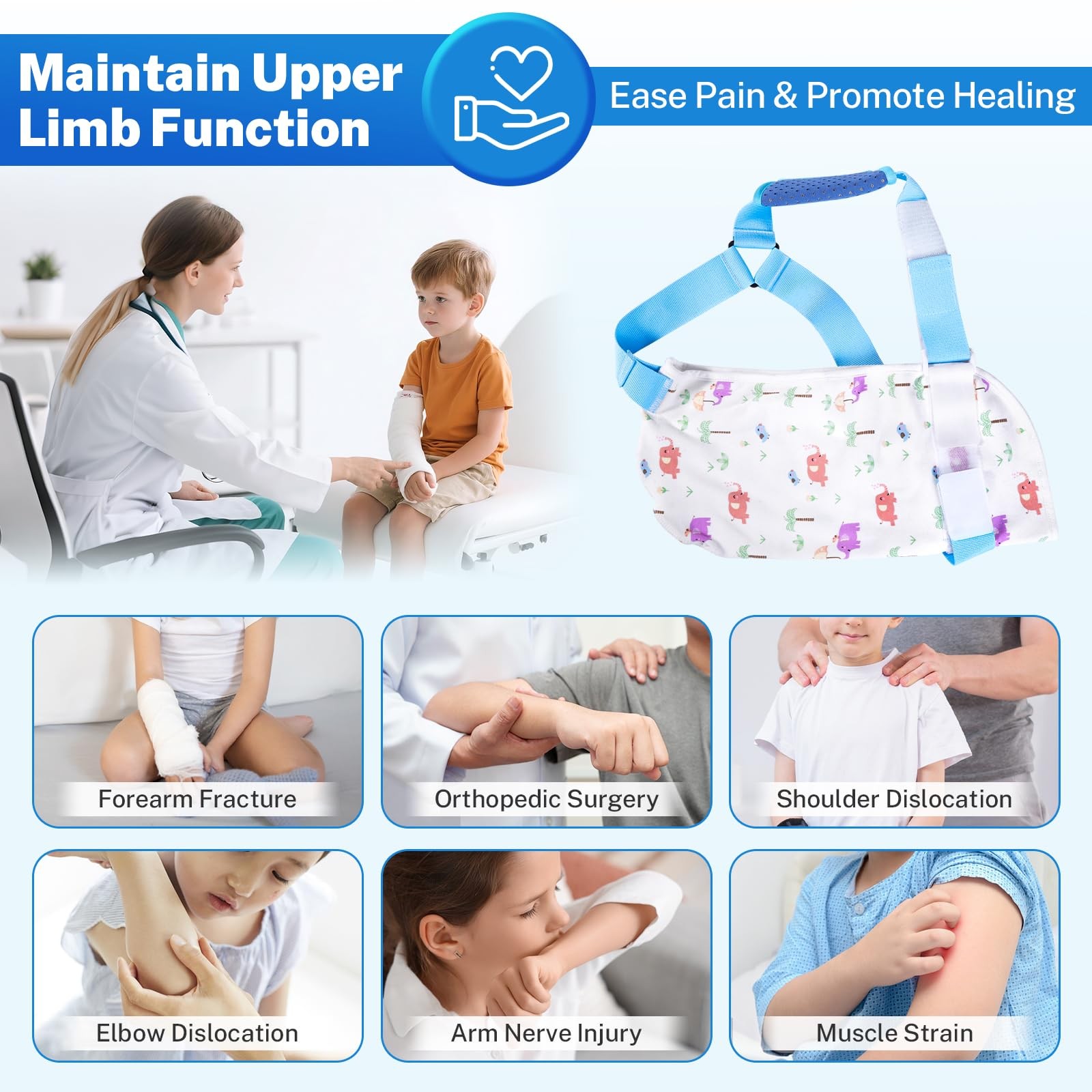Arm Sling for Children – Adjustable Shoulder Immobilizer for Boys Girls Clavi…