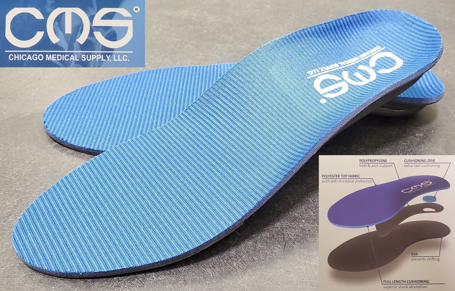 CMS Orthotic Arch Supports Replacement Shoe Insoles Inserts Full Length Blue