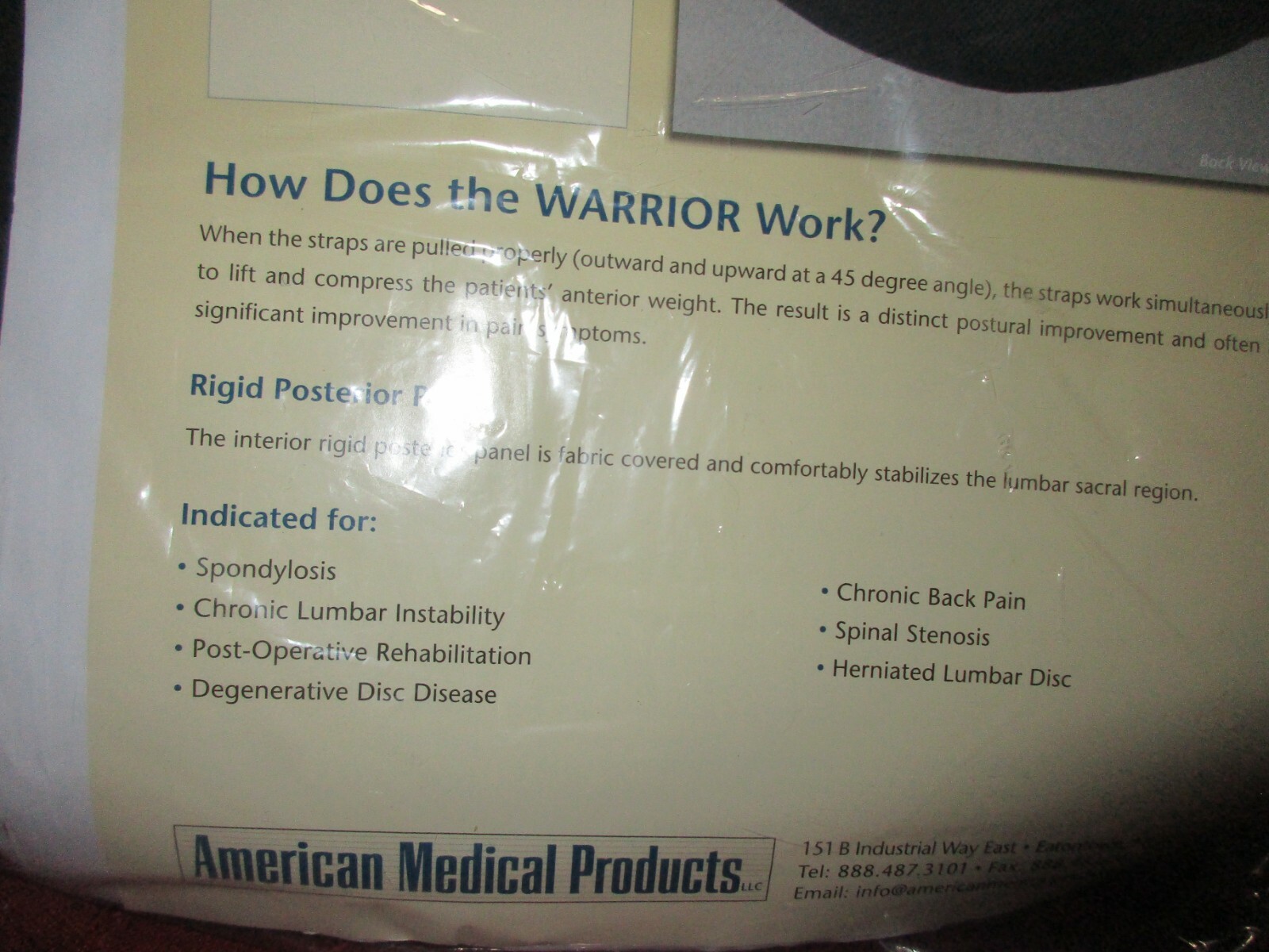 American Medical Products Warrior Lumbar Pain Reliever Black Small 23″-39″ NIP