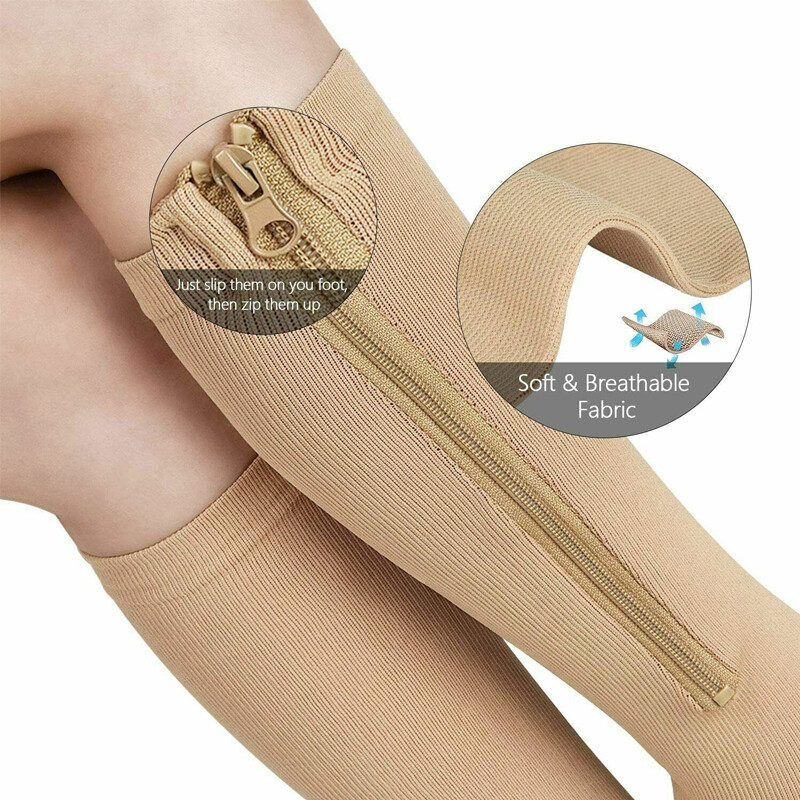 1 Pair Open Toe Stockings Compression Socks 20-30mmgh Unisex Black Or Beige