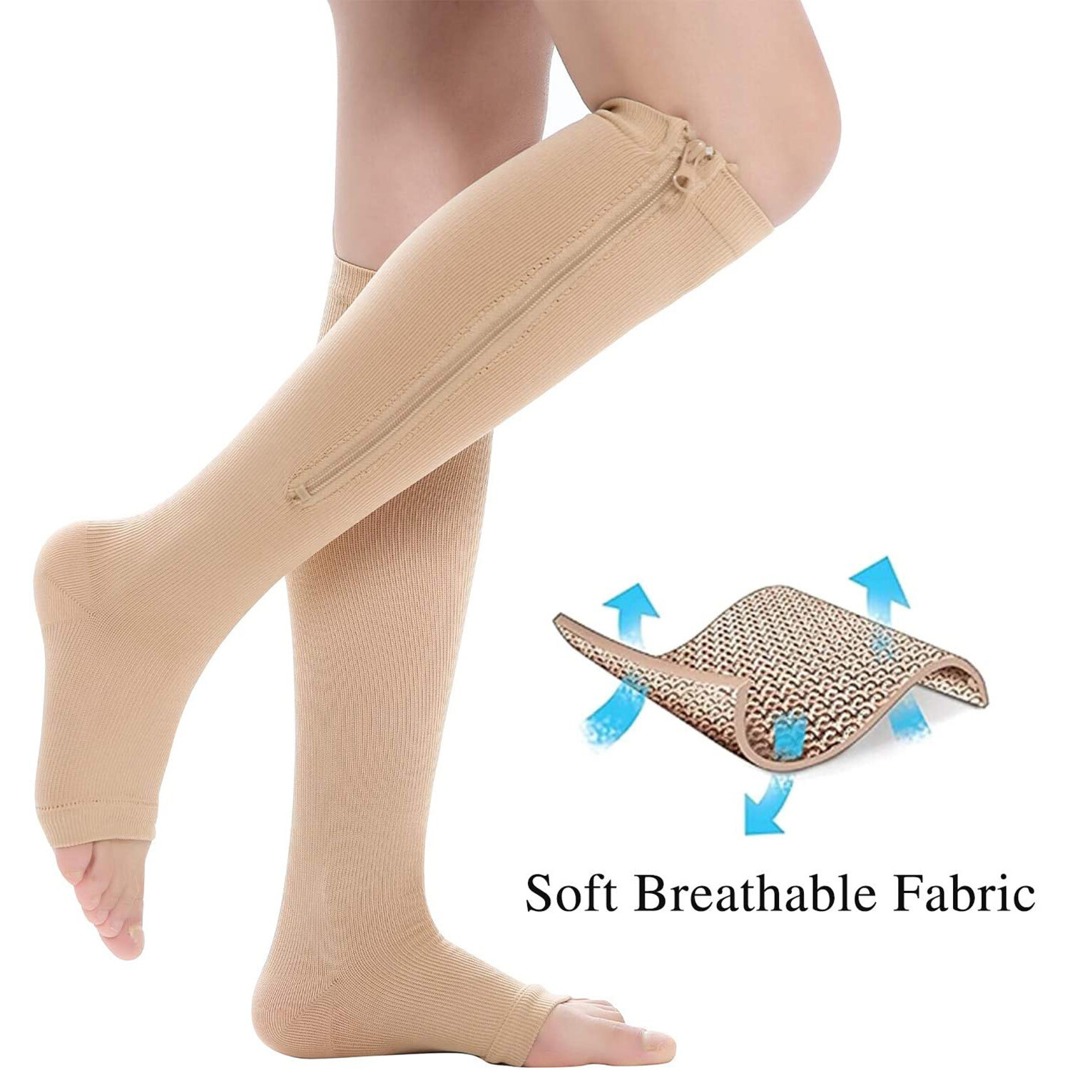 Compression Zip Up Socks Open-Toe Zipper Leg Support Unisex Socks Knee Stocking