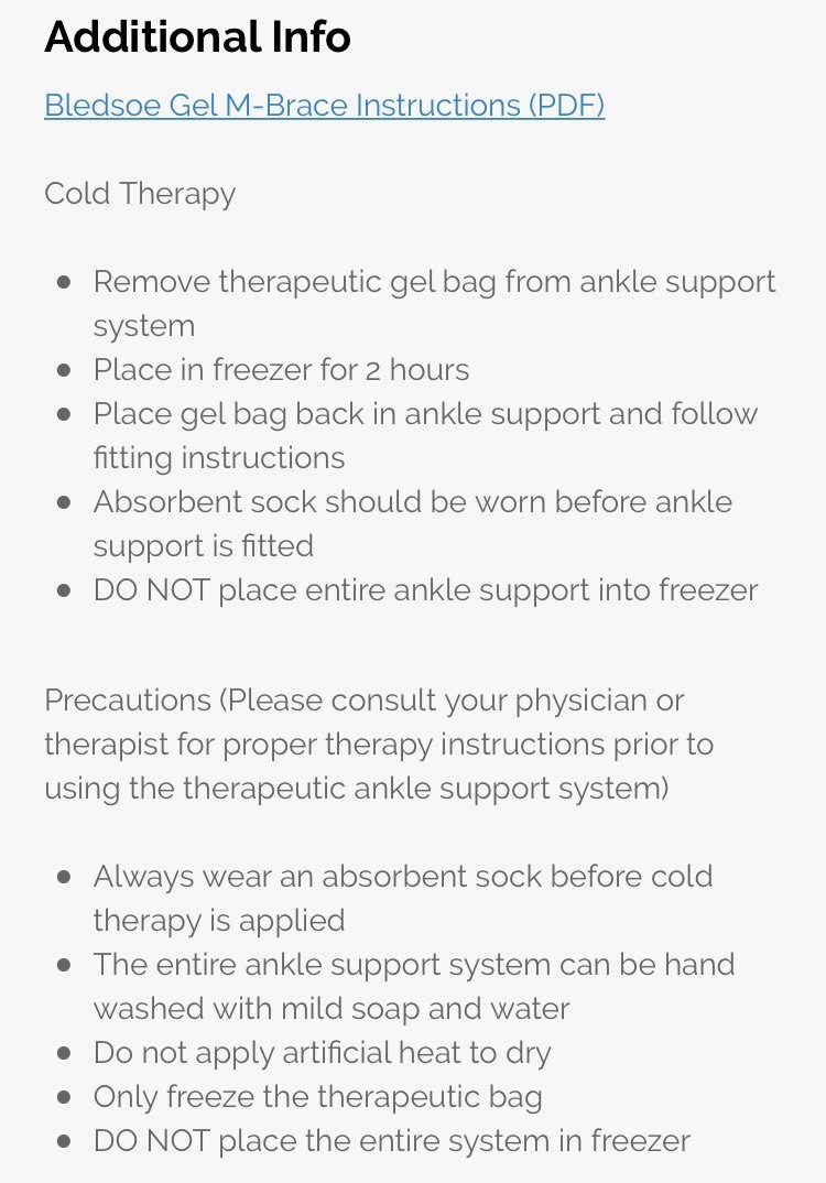 Bledsoe M Brace Air Gel Ankle Support New, Size Universal ES50005 New