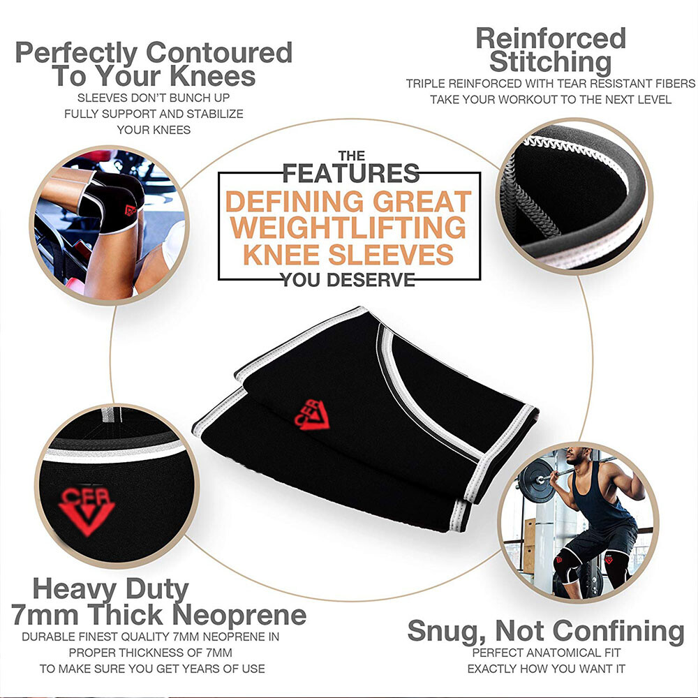 Knee Sleeves 7mm (1 Pair) Support For Weight Lifting Wraps & Straps Compression
