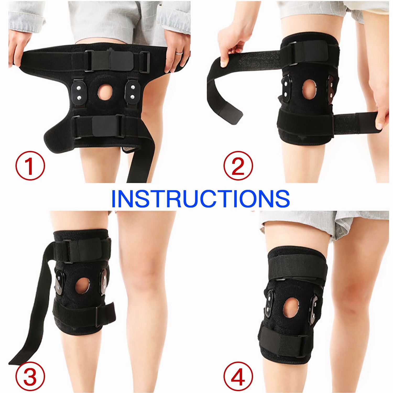Knee Brace Hinged Compression Sleeve Joint Support Open Patella Stabilizer Wrap