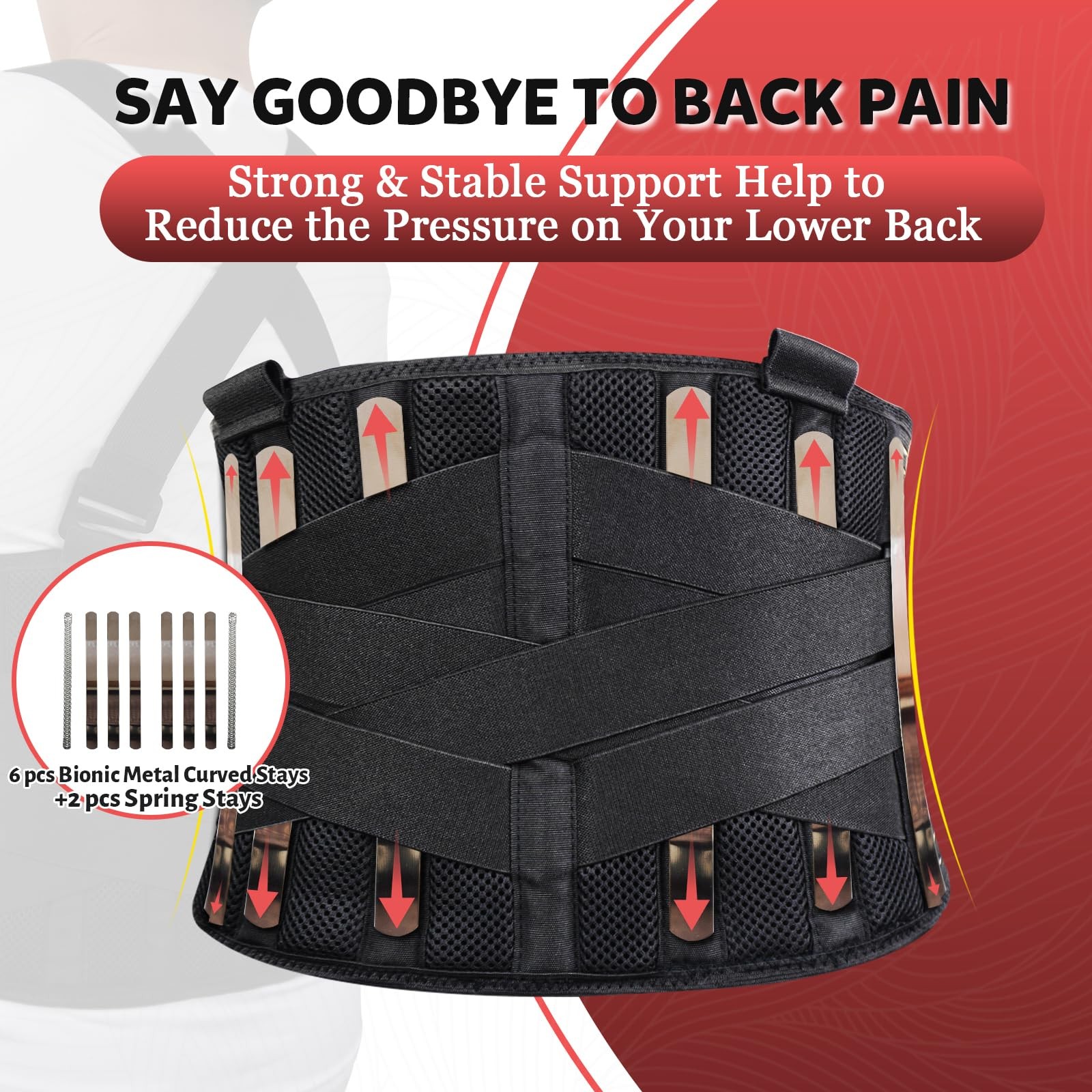 Plus Size 2XL/3XL Work Back Brace with 2 Removable Suspender Straps, Back Pos