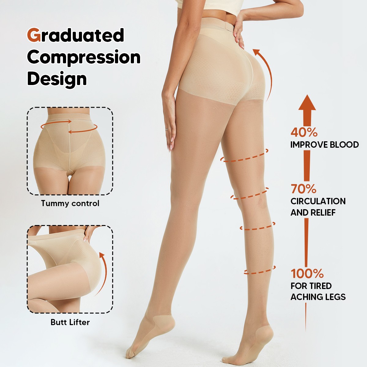 Compression Pantyhose for Women 8-15mmHg​ High Waist Compression Stockings