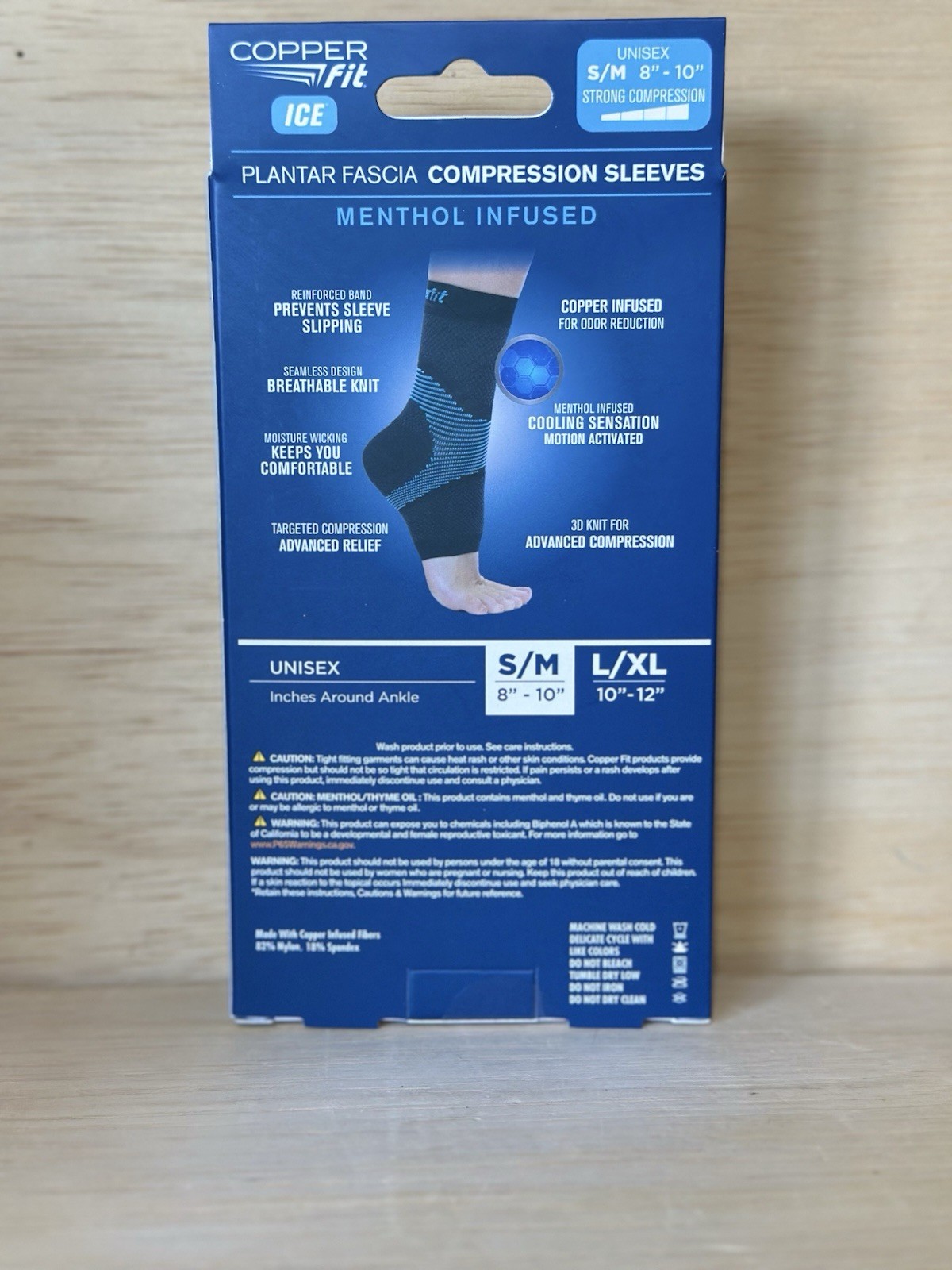 Copper Fit Menthol Infused Plantar Fascia Compression Sleeves – S/M 8”-10”, New.