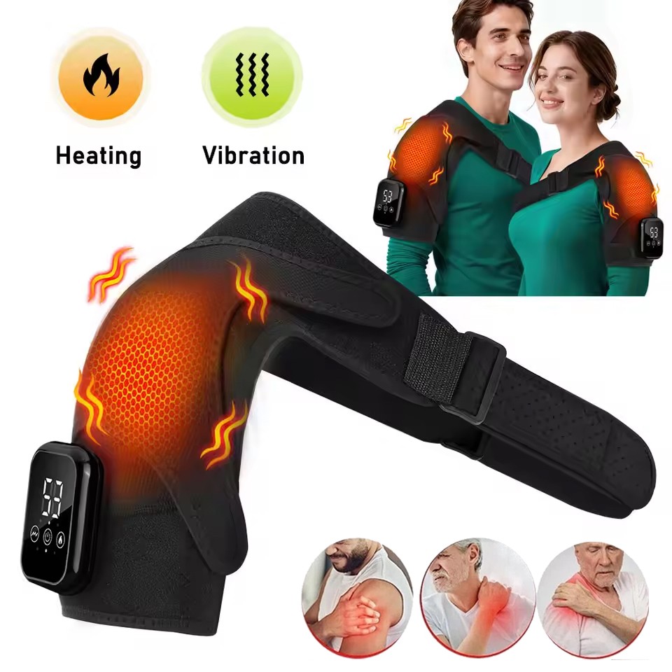 Electric Heated Shoulder Massager With Vibration Massage Brace Joint Pain Relief
