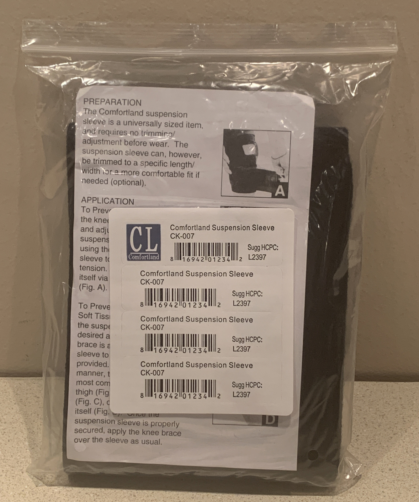 Comfortland Knee Brace Suspension Sleeve CK-007. Holds Brace In Place L2397. NEW