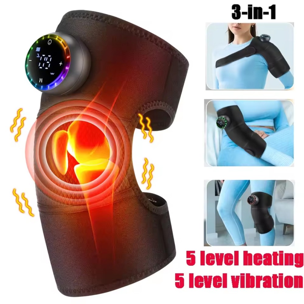3 in 1 Cordless Heated Vibration Knee Massager Brace Shoulder Joint Pain Relief