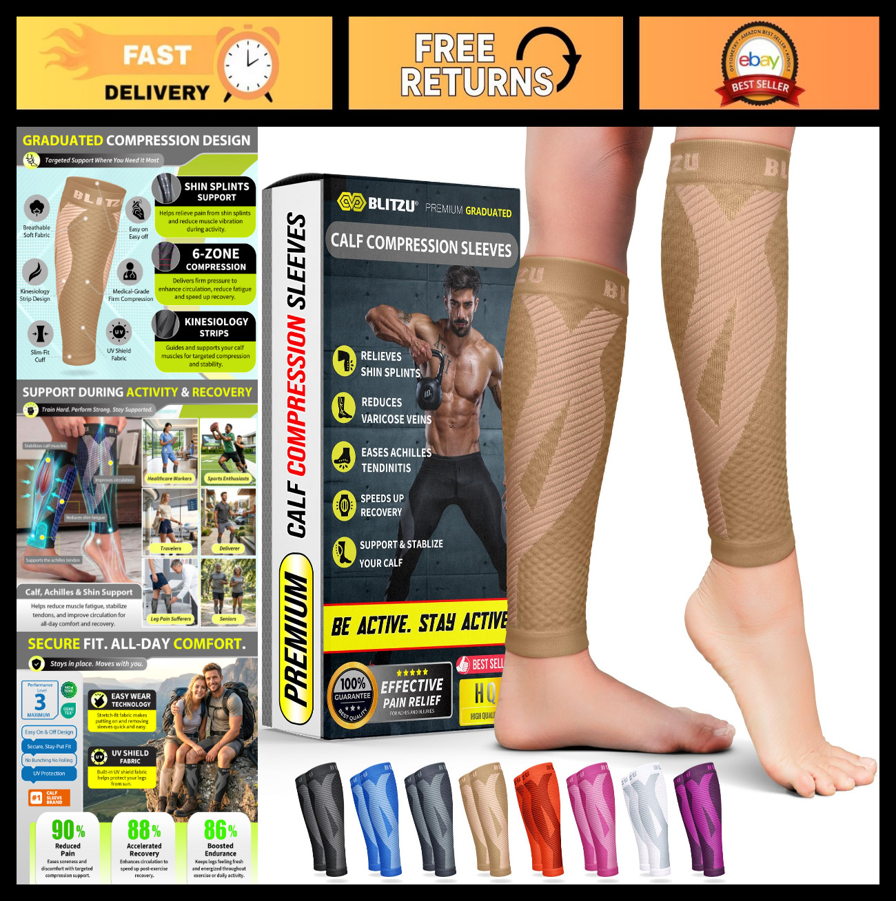 Calf Compression Sleeves for Men & Women – Footless Support Socks for Runners, S