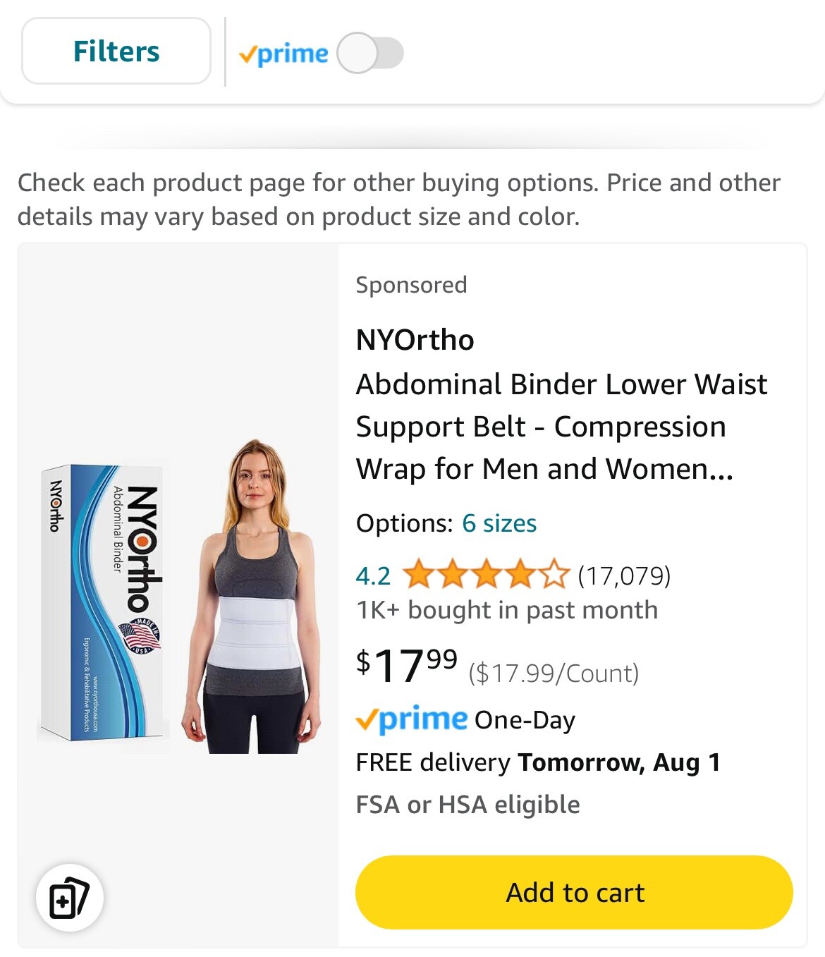 NY Ortho abdominal binder for men or women.