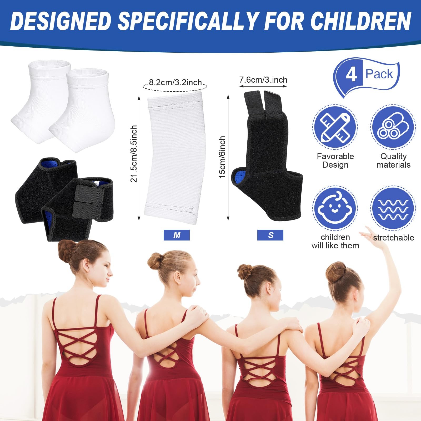 2 Pairs Kids Ankle Brace Set Foot Support Stabilizer Wraps Protector Guard Kn…