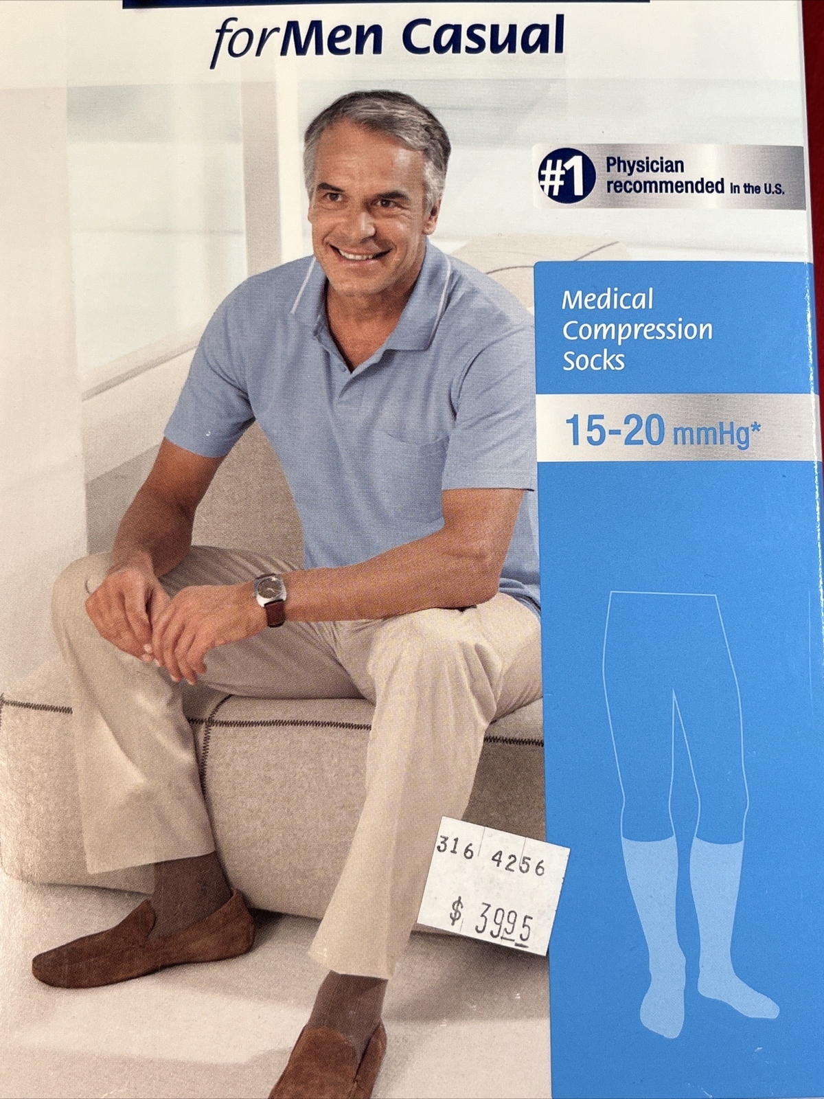 Jobst Men Mens Casual Compression Knee Socks 15-20 mmhg Support Khaki Med Tall