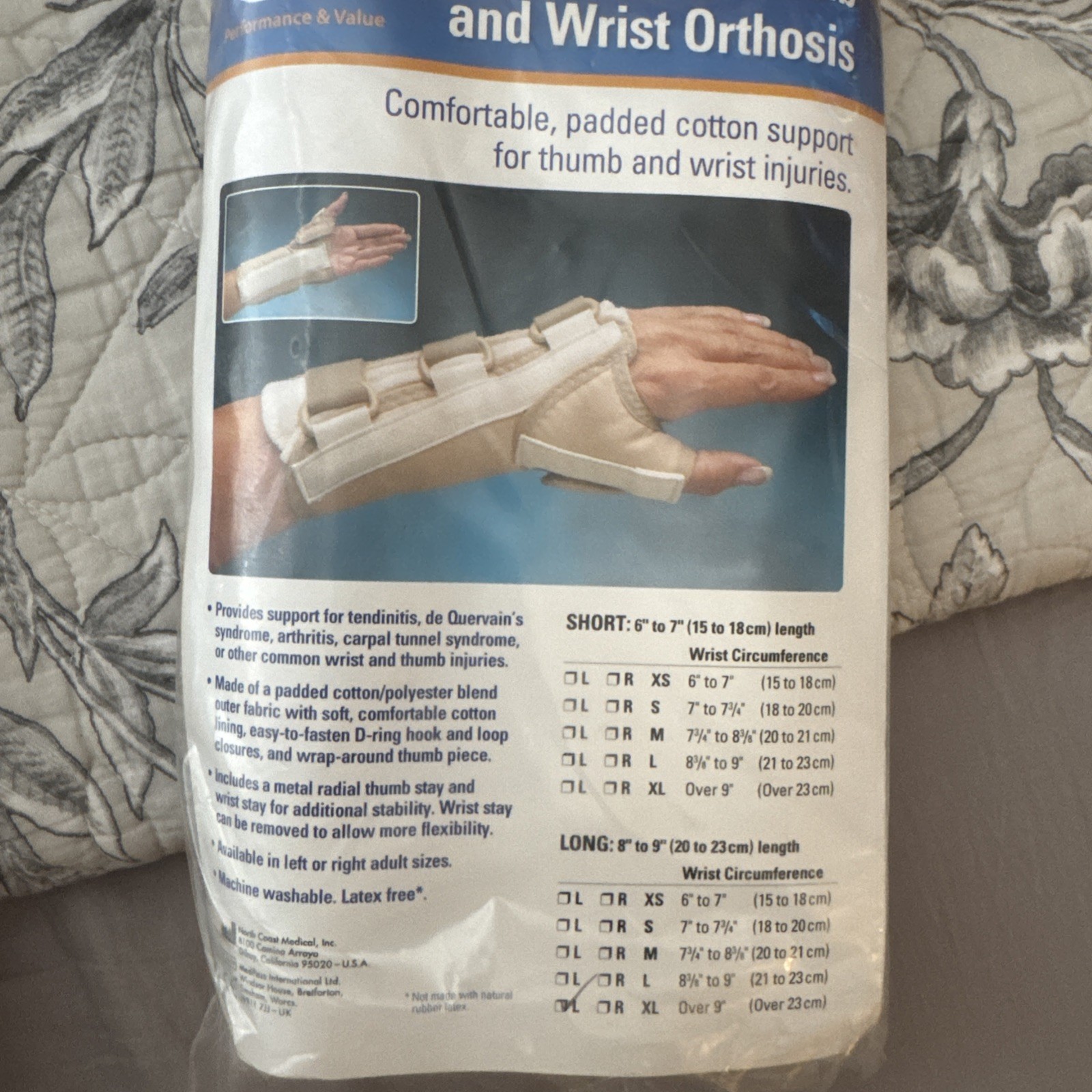 Wrist Splint Norco D-Ring Thumb and Wrist Orthosis Long Left X-Large
