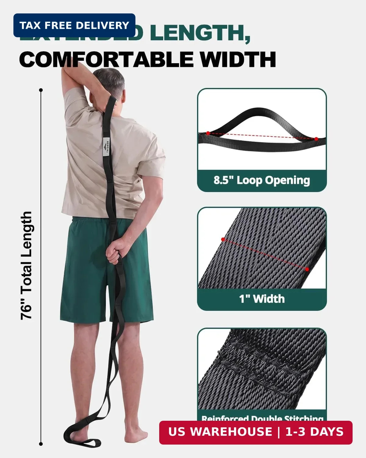 Stretching Strap with Loops Non Elastic Yoga Physical Therapy Rehab Exercise Ban