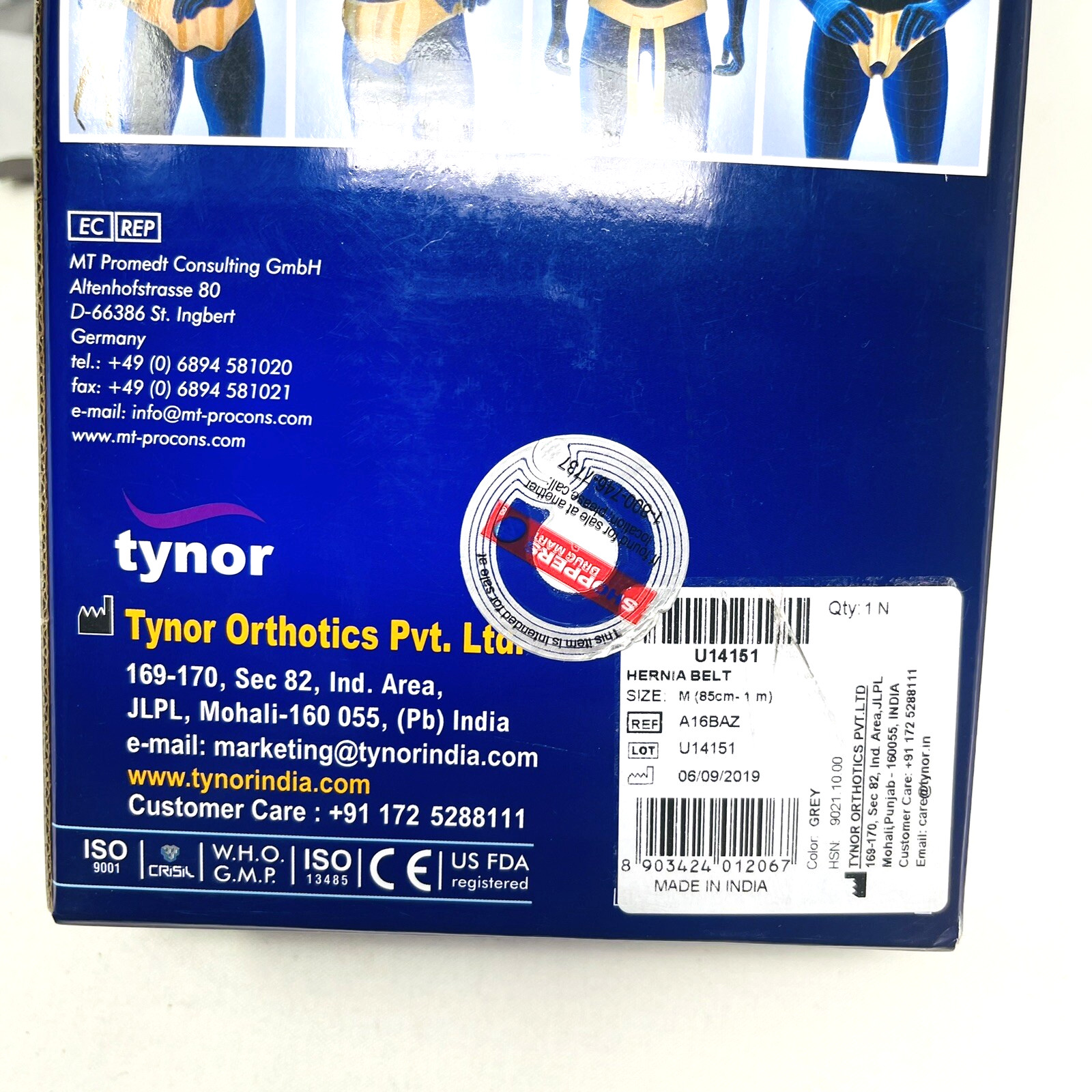 Tynor Hernia Belt Medium Unisex Grey Adjustable NEW