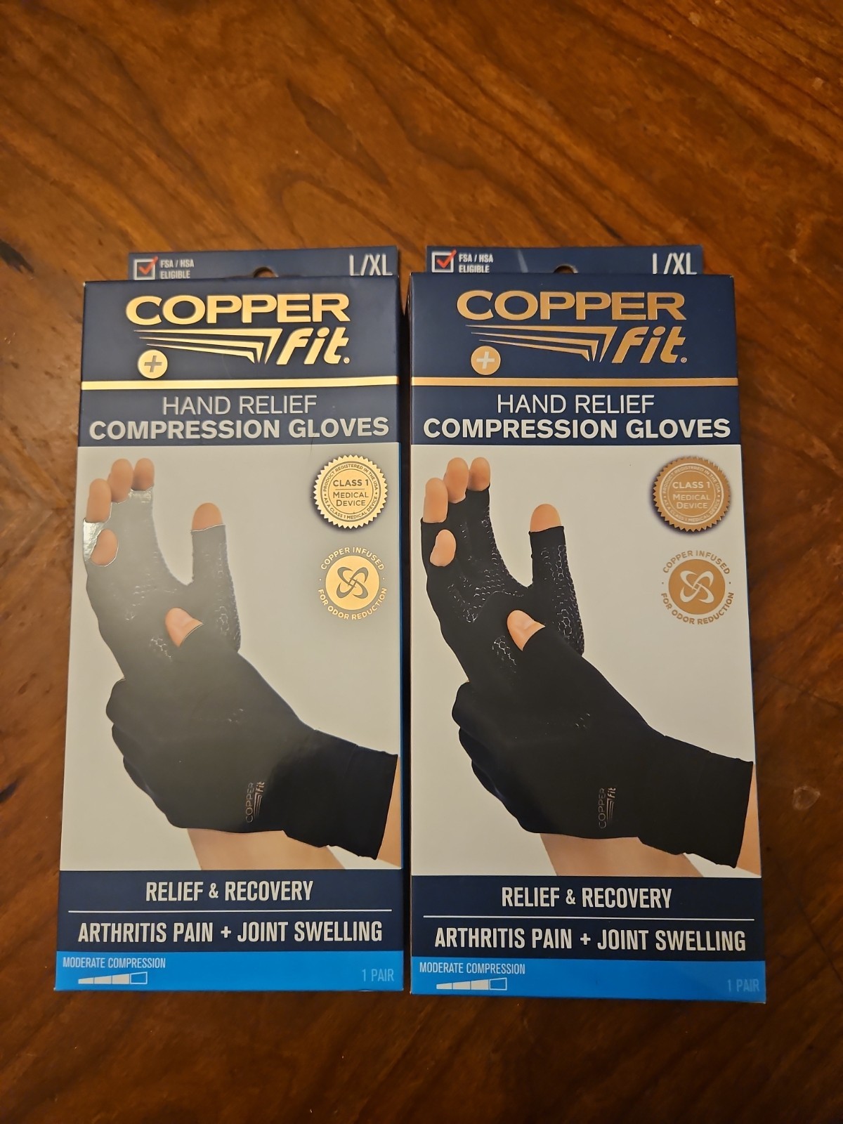 2x COPPER FIT HAND RELIEF COMPRESSION GLOVES SIZE LARGE / XLARGE NEW