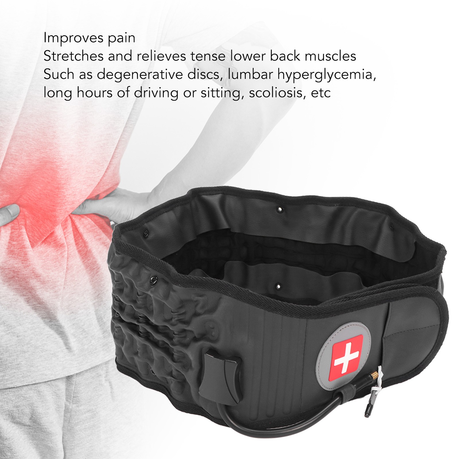 Black Lumbar Traction Belt Inflatable Improve Pain Back Decompression Belt WT