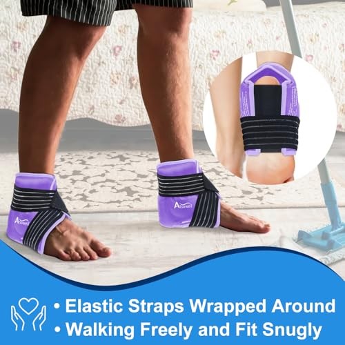Atsuwell Ankle Ice Pack Wrap 2 Pack Reusable Gel Cold Compress Foot Heel Purple