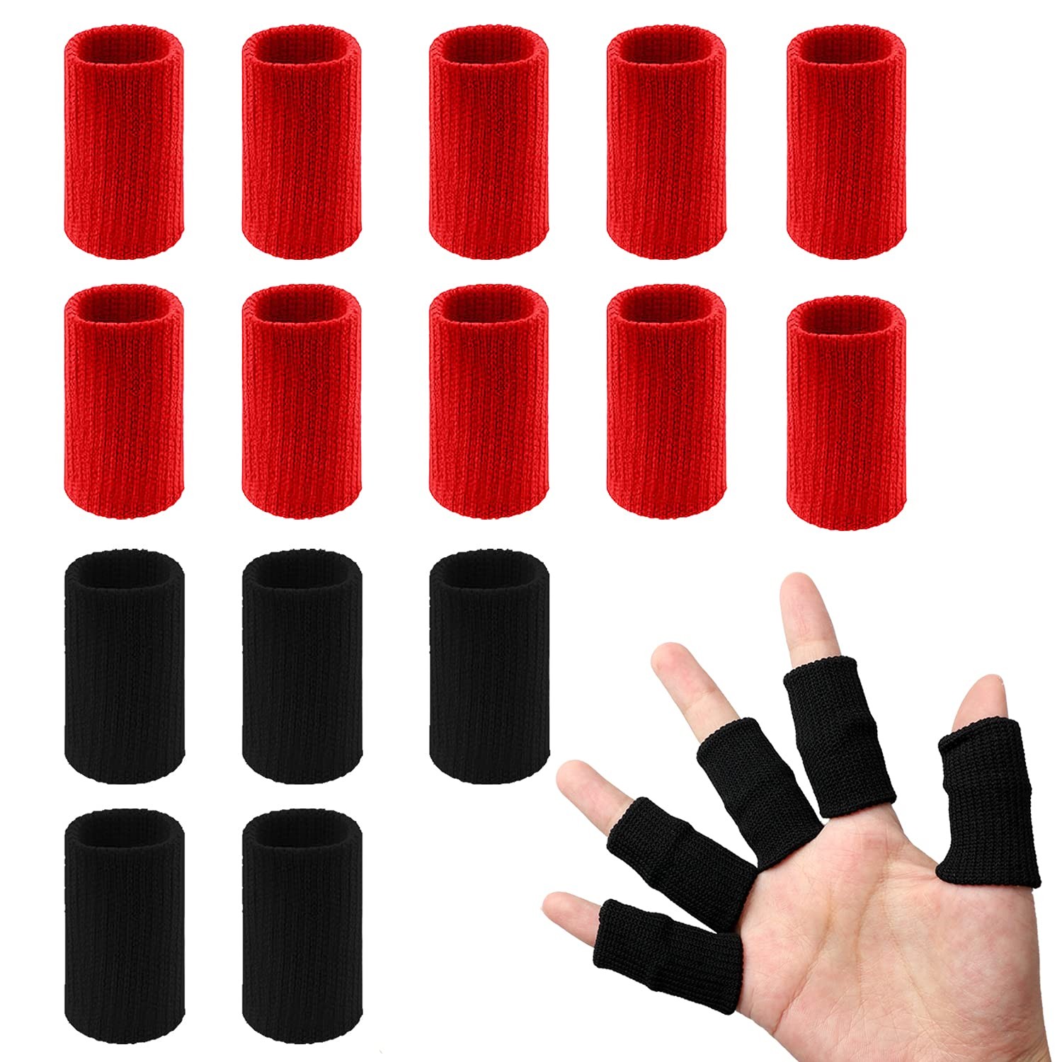 20 PCS Finger Sleeves Protectors Sport Thumb Brace Support Elastic Black