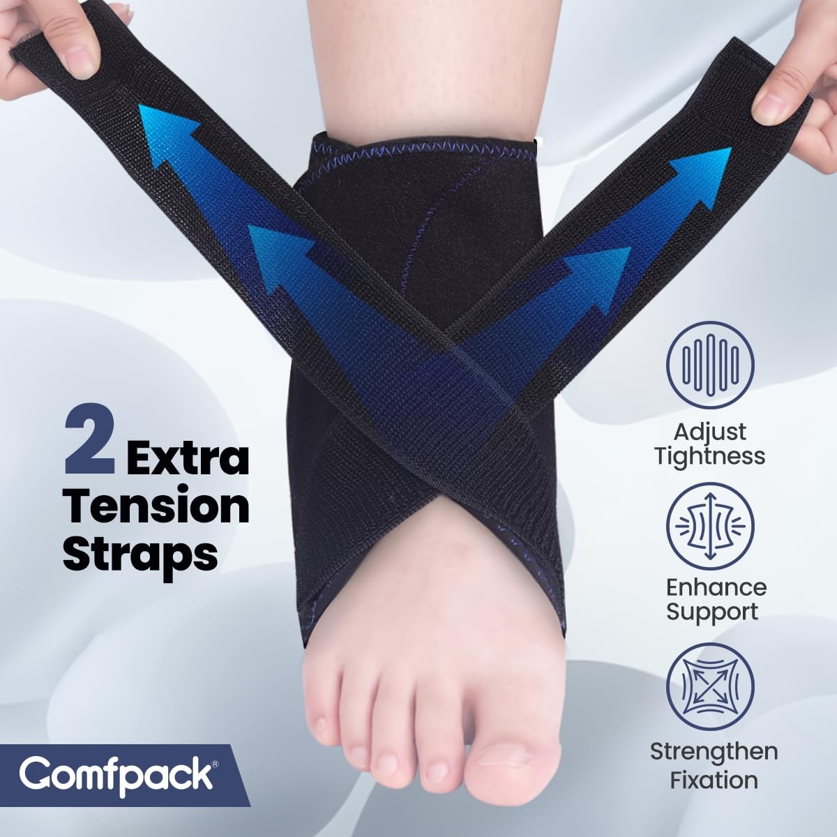Comfpack Compression Ankle Ice Pack Wrap for Sprain & Fracture, Black