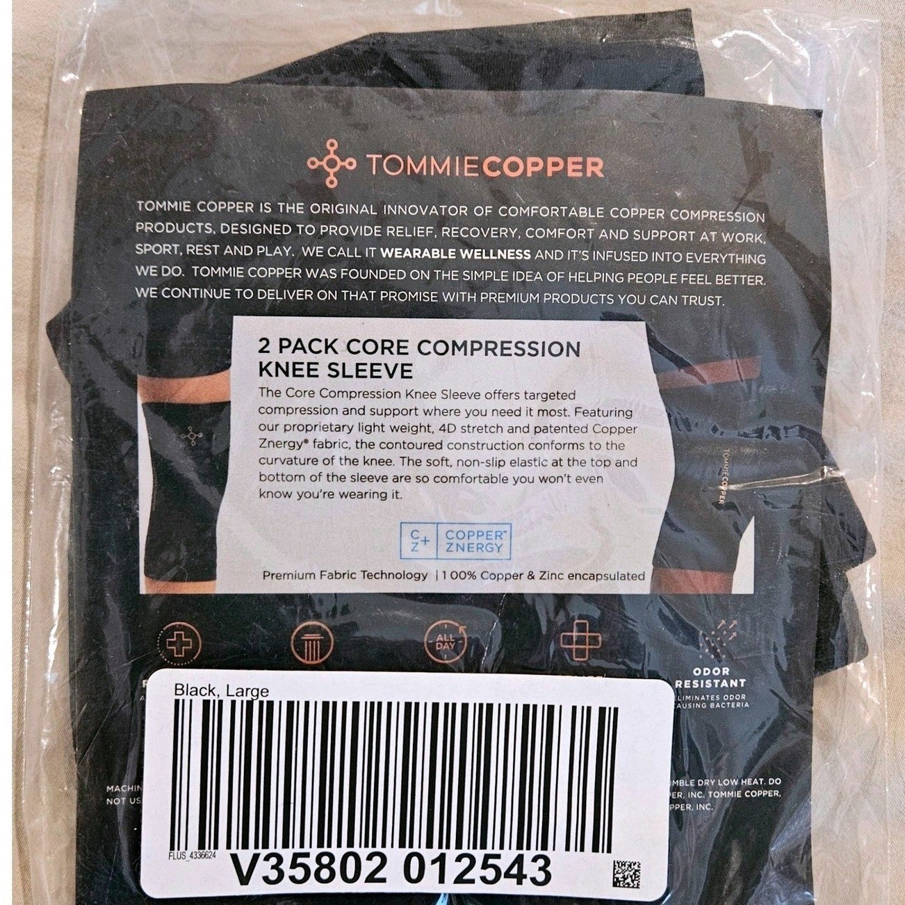 Tommie Copper 2 Pack Core Compression Knee Sleeve Adjustable Black 3X Large