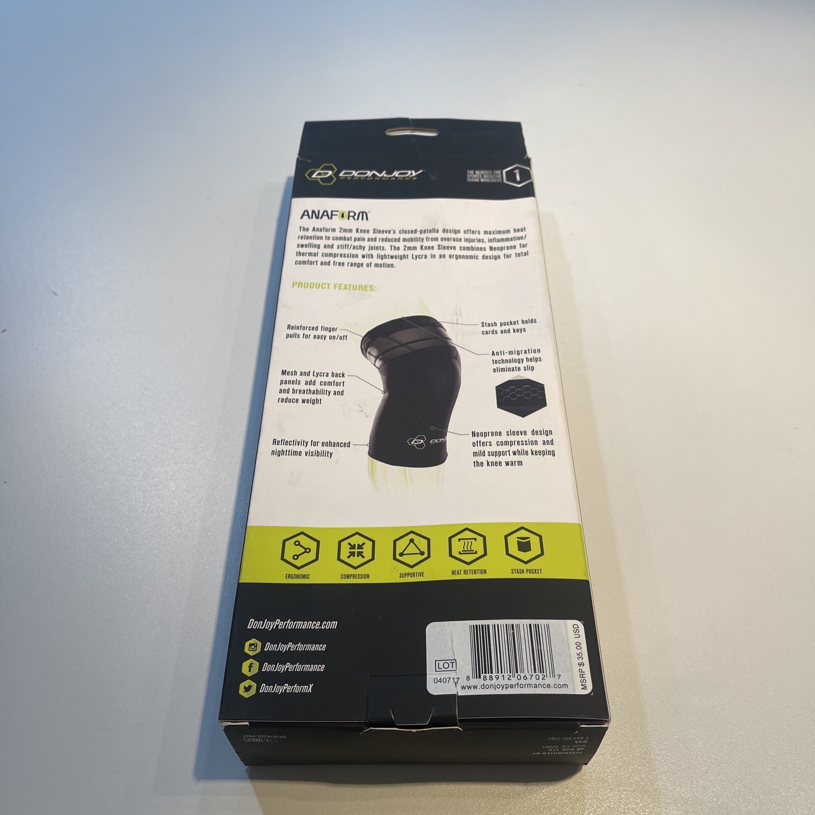 Donjoy Anaform 2mm Knee Sleeve Thermal Compression Size XL