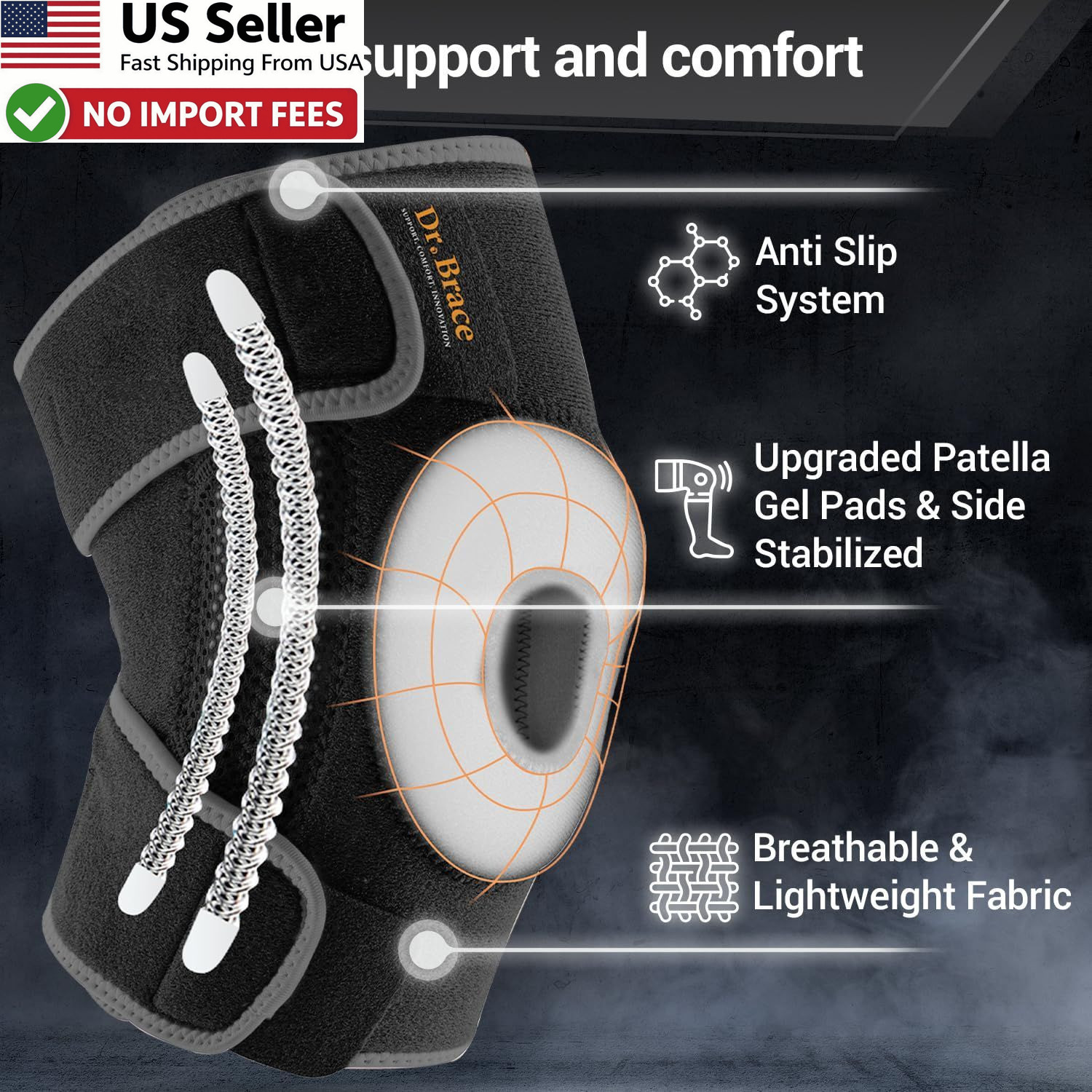 DR BRACE ELITE Knee Brace Men Women Patella Gel Pads Side Stabilizers Pain Large