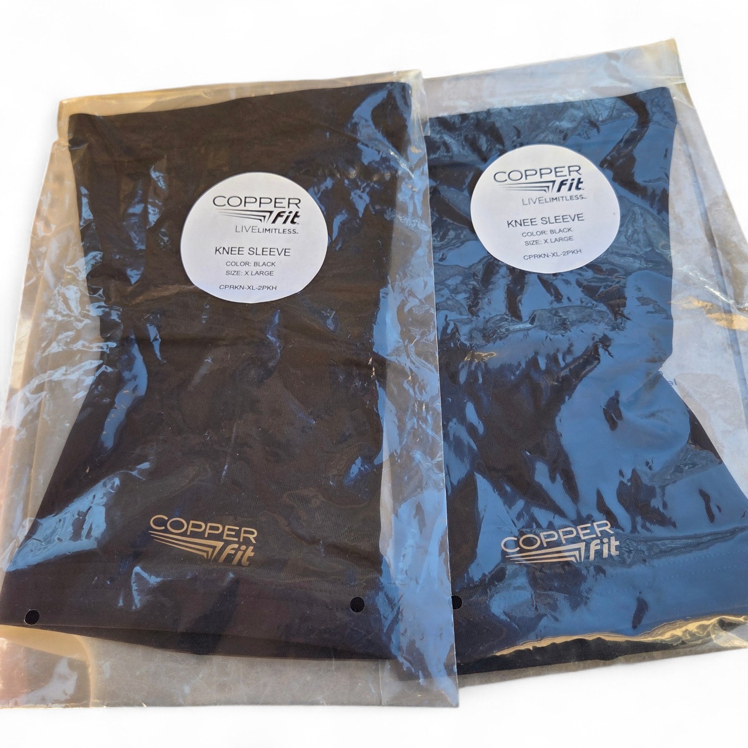 Copper Fit Elite Knee Compression Sleeve Support Black XL Extra Large 2 Pack NEW