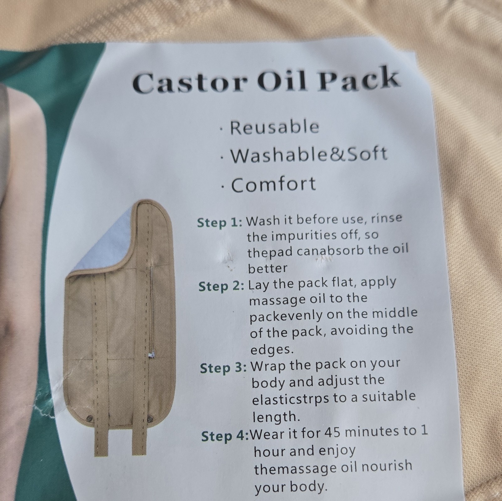 Castor Oil Pack Abdominal Support Wrap Belt, Beige, One Size, Reusable Washable