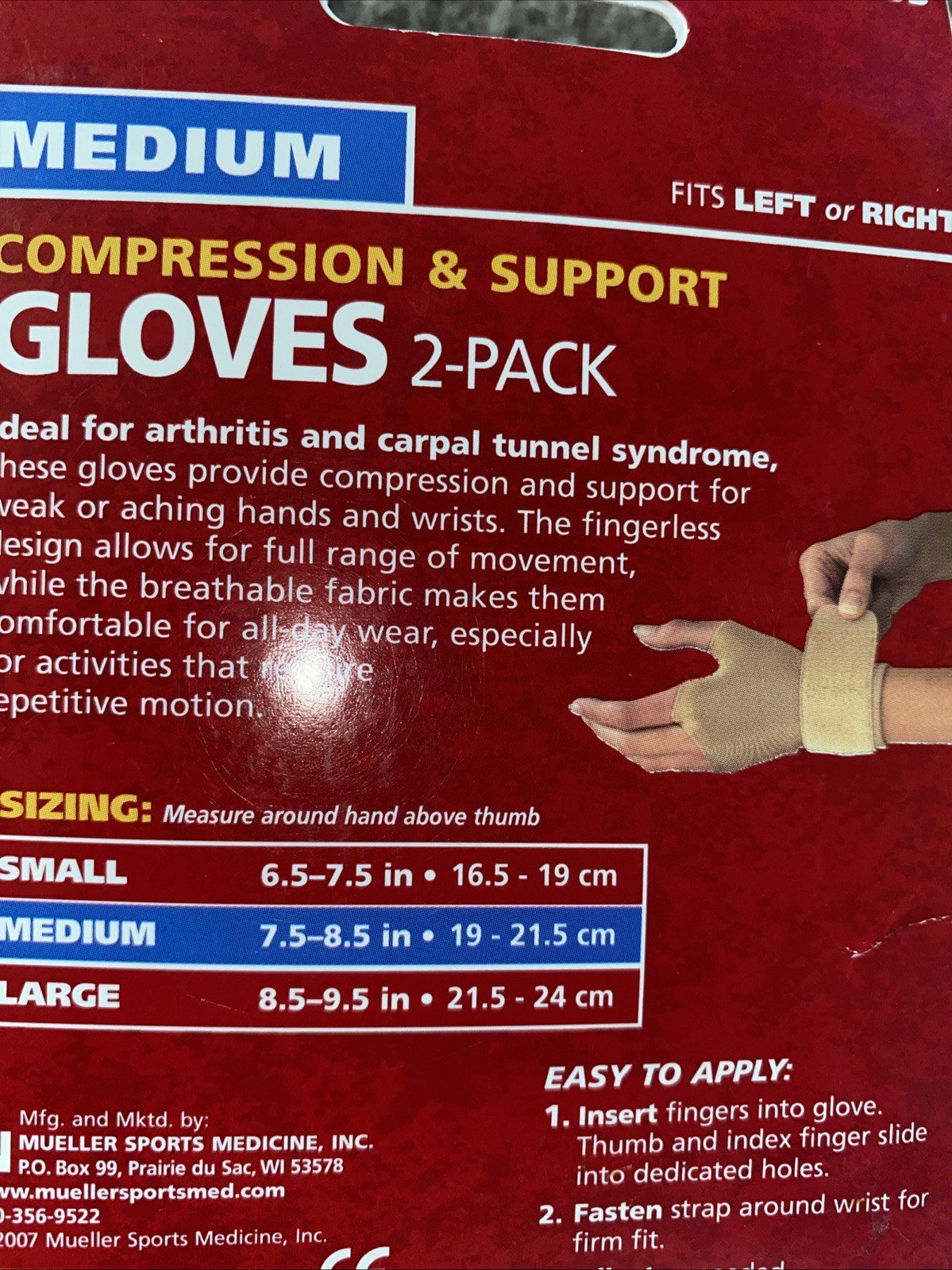 New 2 Pack Mueller Compression & Moderate Support Gloves Sz Medium Tan 6903