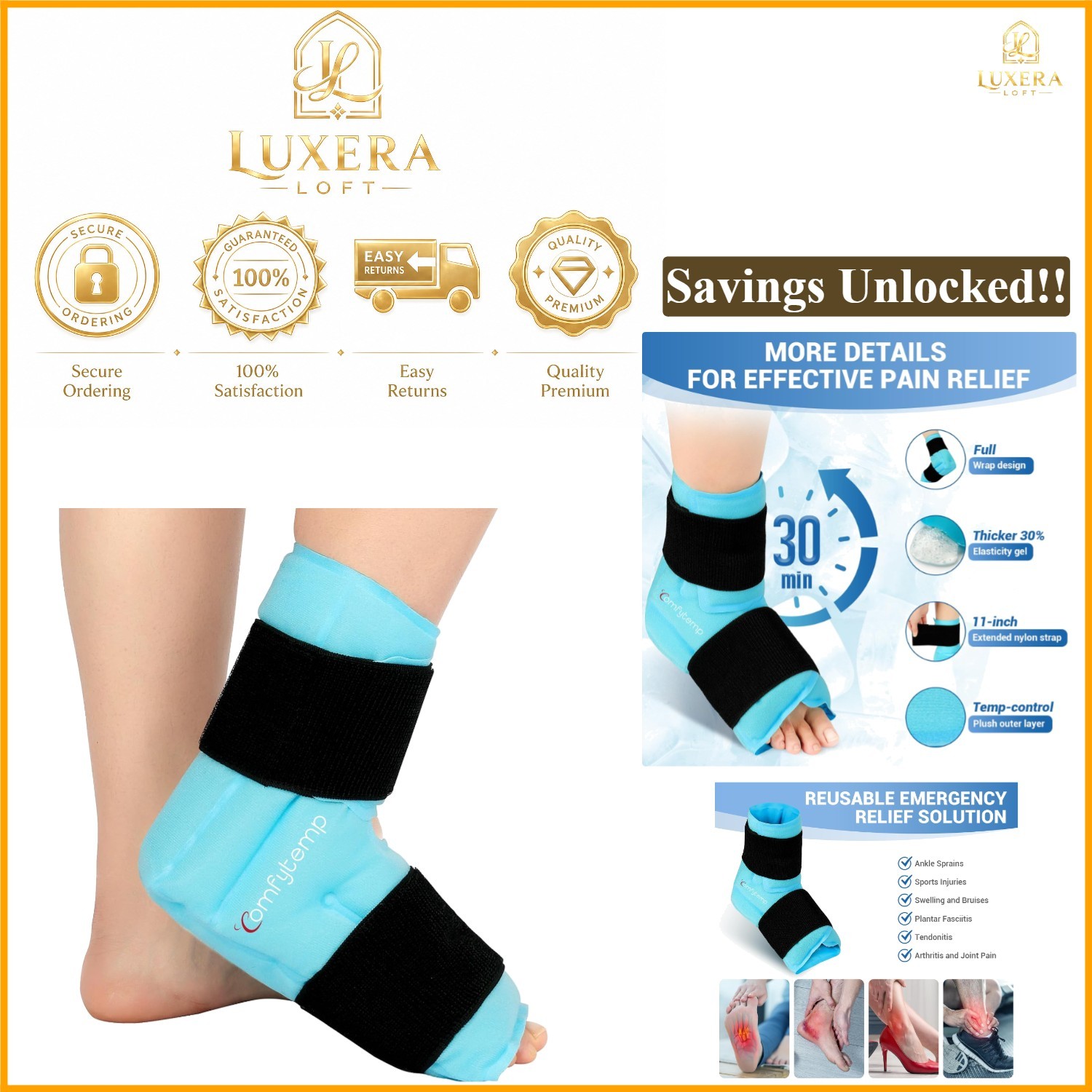 Ankle Foot Ice Pack Wrap for Plantar Fasciitis, Sprains, Heel Spur, Swelling,…