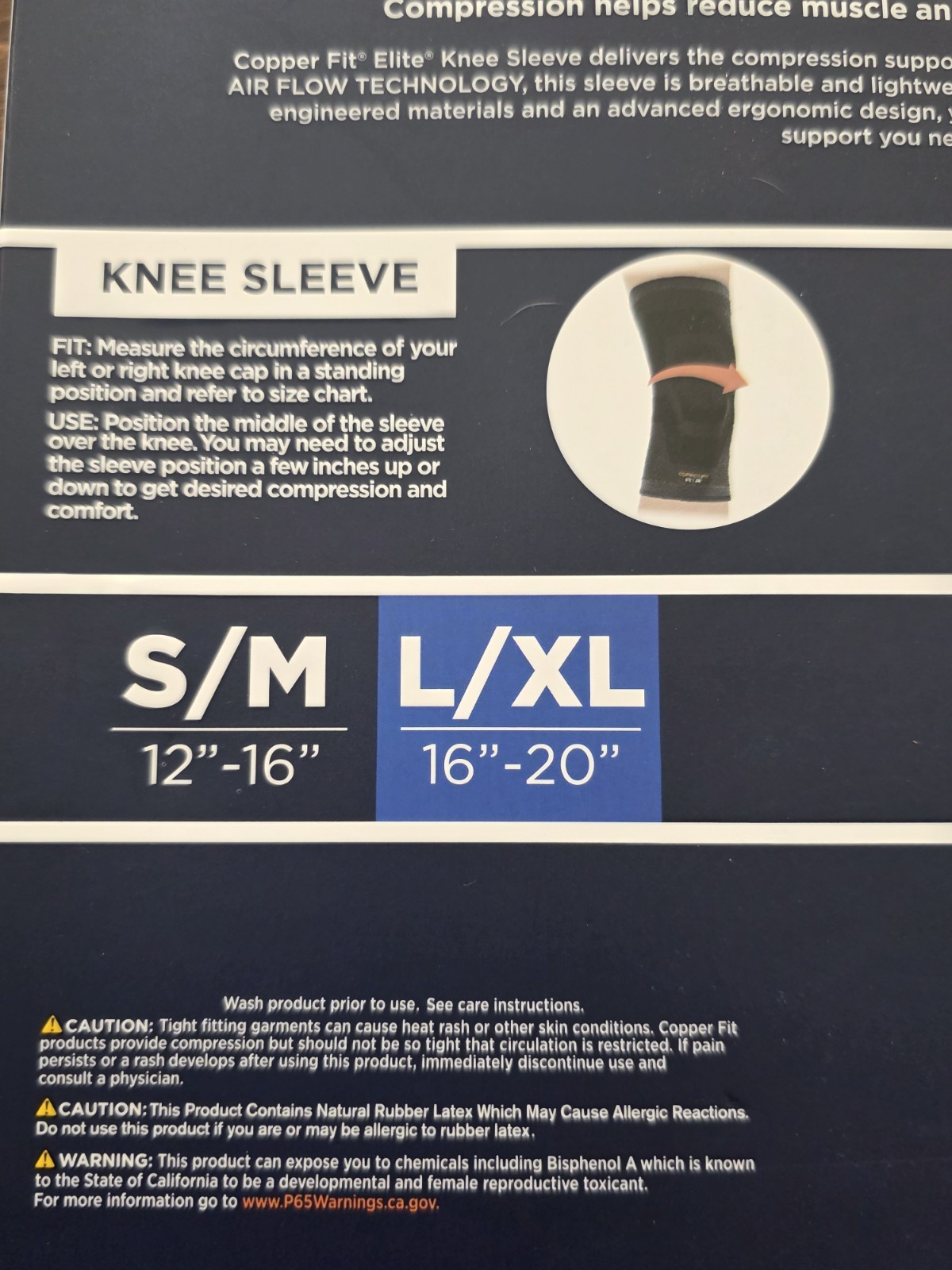 Copper Fit – Elite Knee Sleeve (L/XL) – 2 Pack Compression Support New NIB