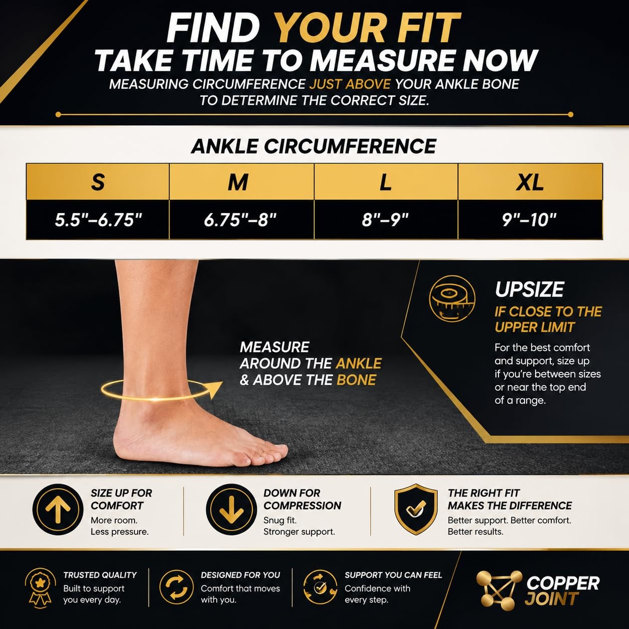 CopperJoint Compression Ankle Brace for Women Support, Durable X-Large, Black