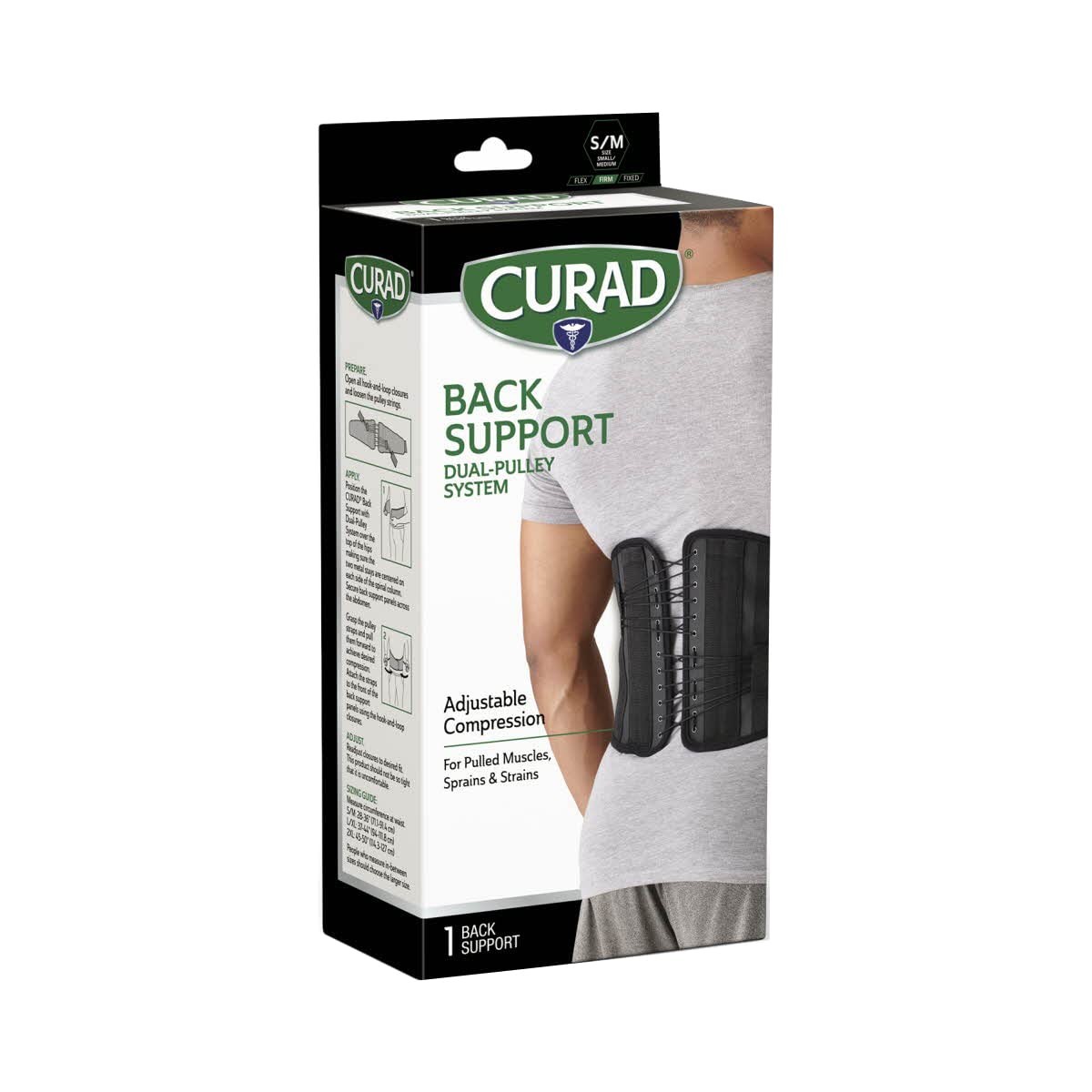 CURAD Back Support with Dual- Pulley System, Size S/M – Small/Medium, Black