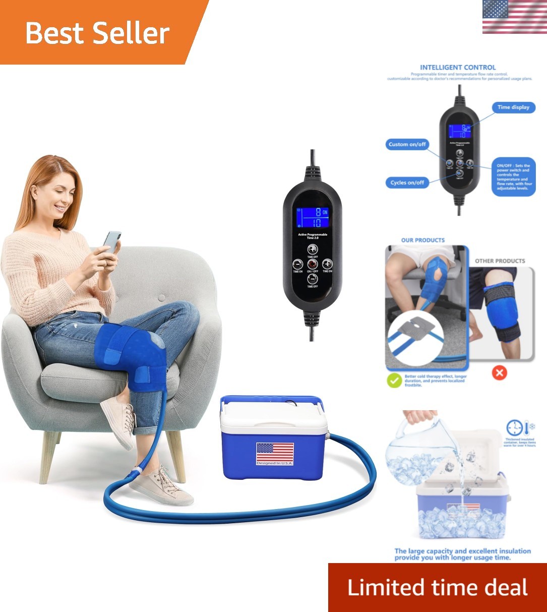 Adjustable Cold Therapy System for Post-Surgery Recovery – Quiet Pump, Blue