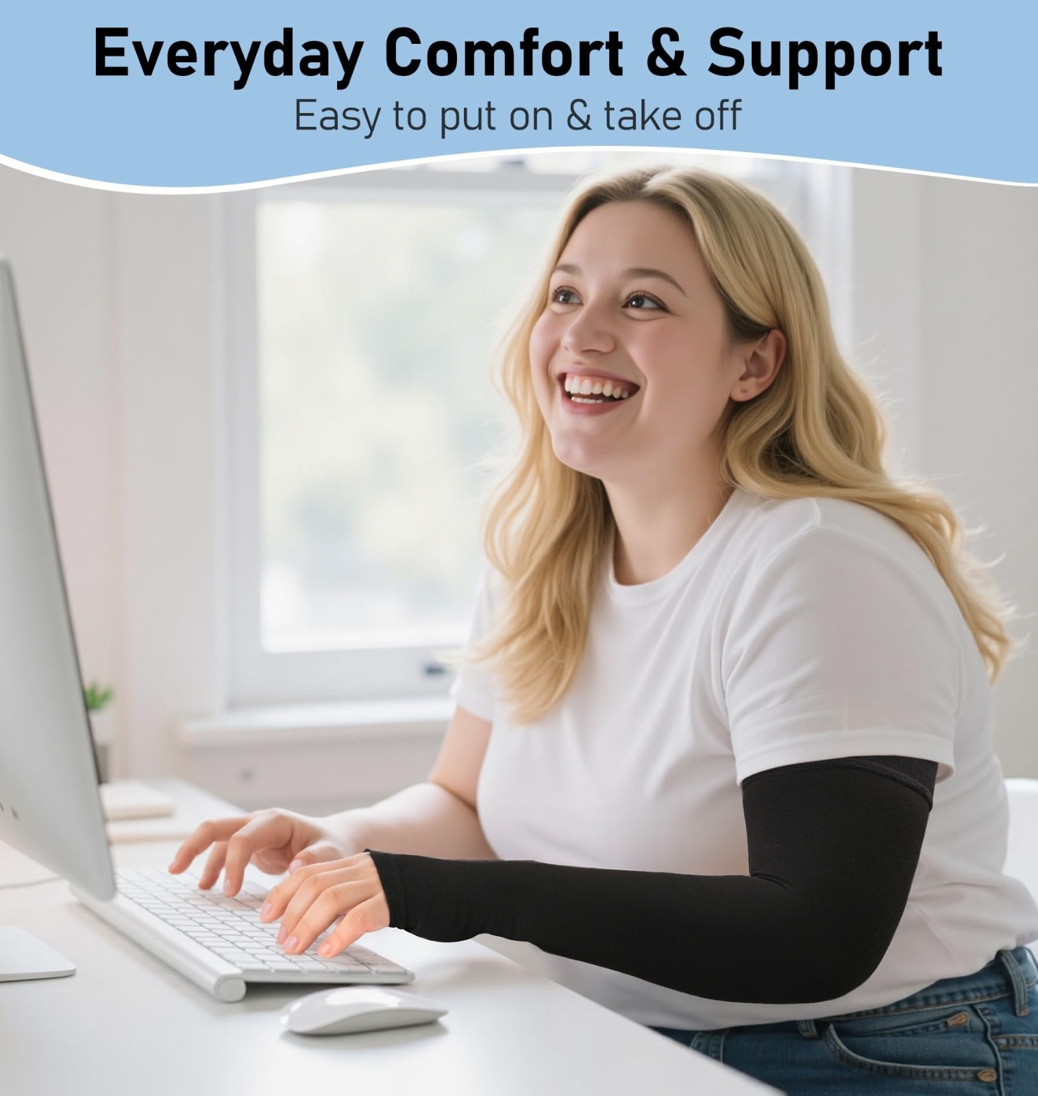 Lymphedema Compression Arm Sleeve & Gauntlet, 15-20 mmHg Support for Edema, Arth