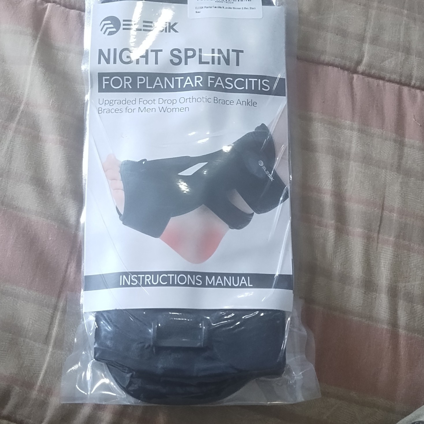 ELESIK Plantar Fasciitis & Foot Drop Night Splint Ankle/Foot Brace Black