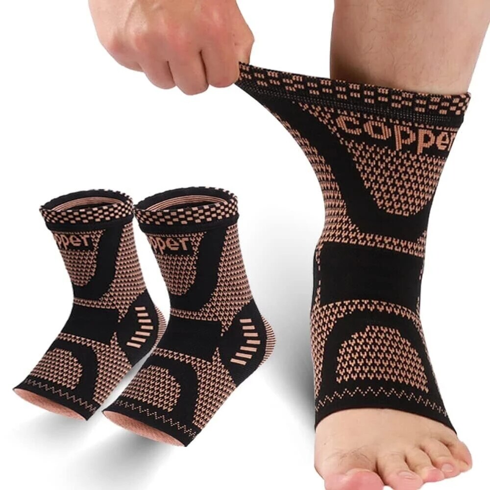 Copper Ankle Brace Support Compression Sleeve For Joint Fasciitis Pain Relief US