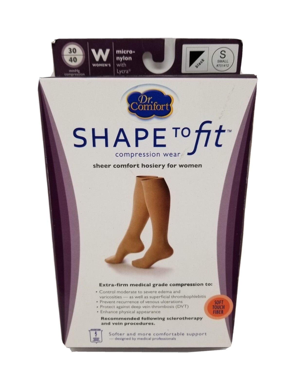 Shape to Fit Women Compression Wear Sheer Dr Comfort Hosiery 30-40 mmHg S Black