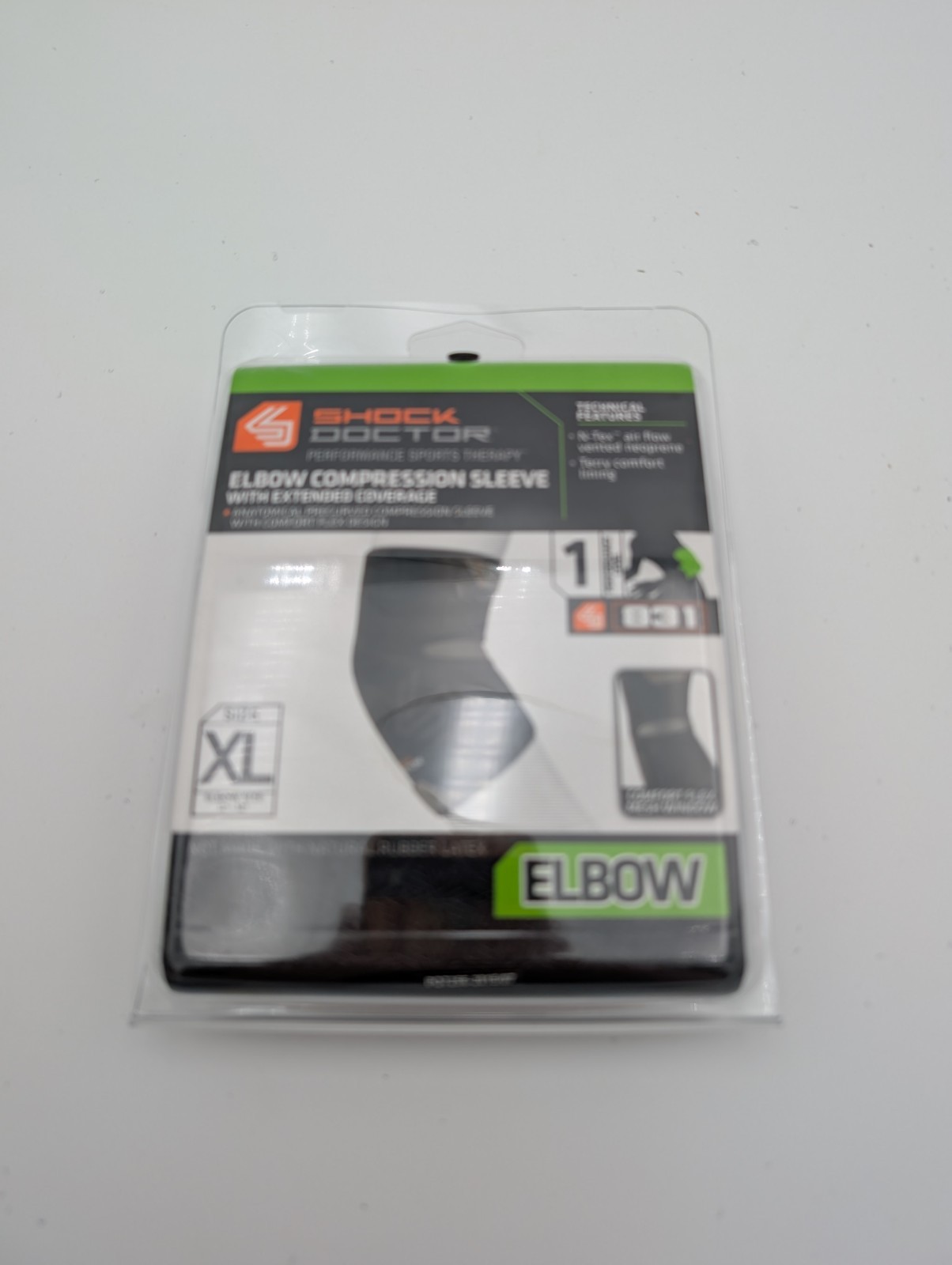 Shock Doctor Elbow Compression Sleeve with Extended Coverage – Black X Large